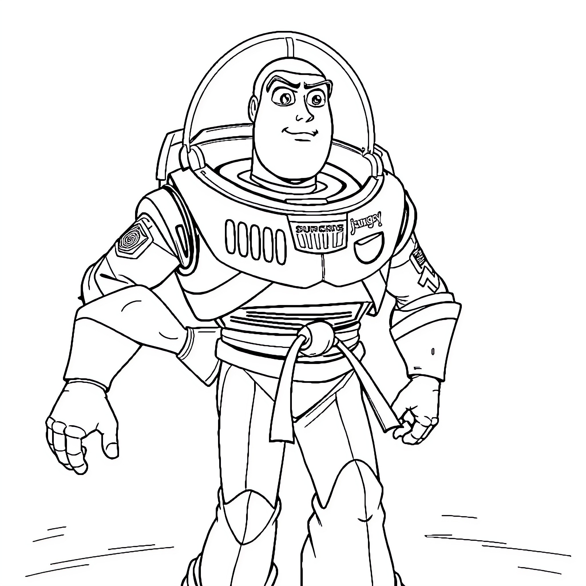 Buzz Lightyear exploring the galaxy Coloring Page (free black-and-white line drawing printable PDF for all, from beginners to advanced learners, including children, teens, adults, and seniors)