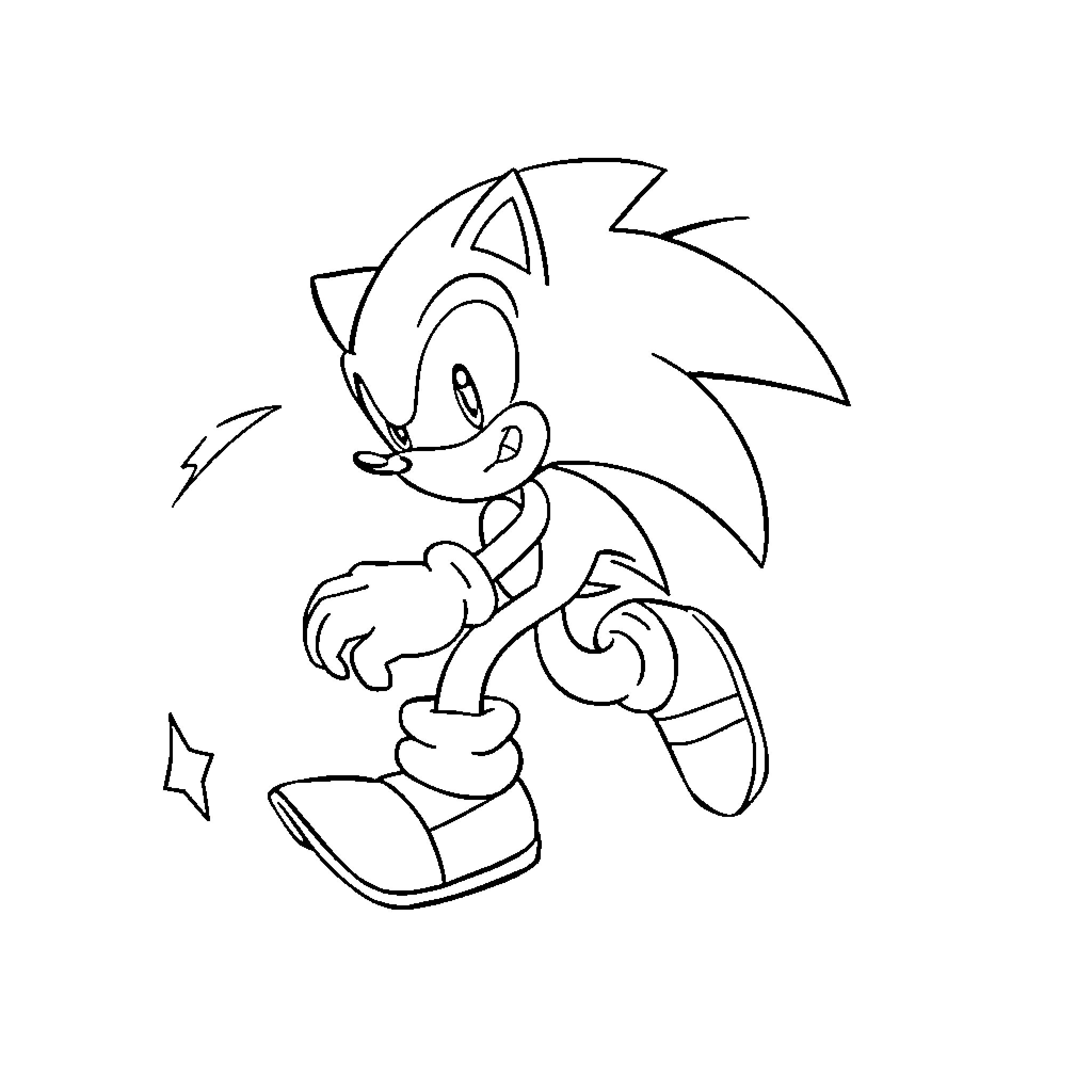 Sonic the Hedgehog running and jumping Coloring Page (free black-and-white line drawing printable PDF for all, from beginners to advanced learners, including children, teens, adults, and seniors)