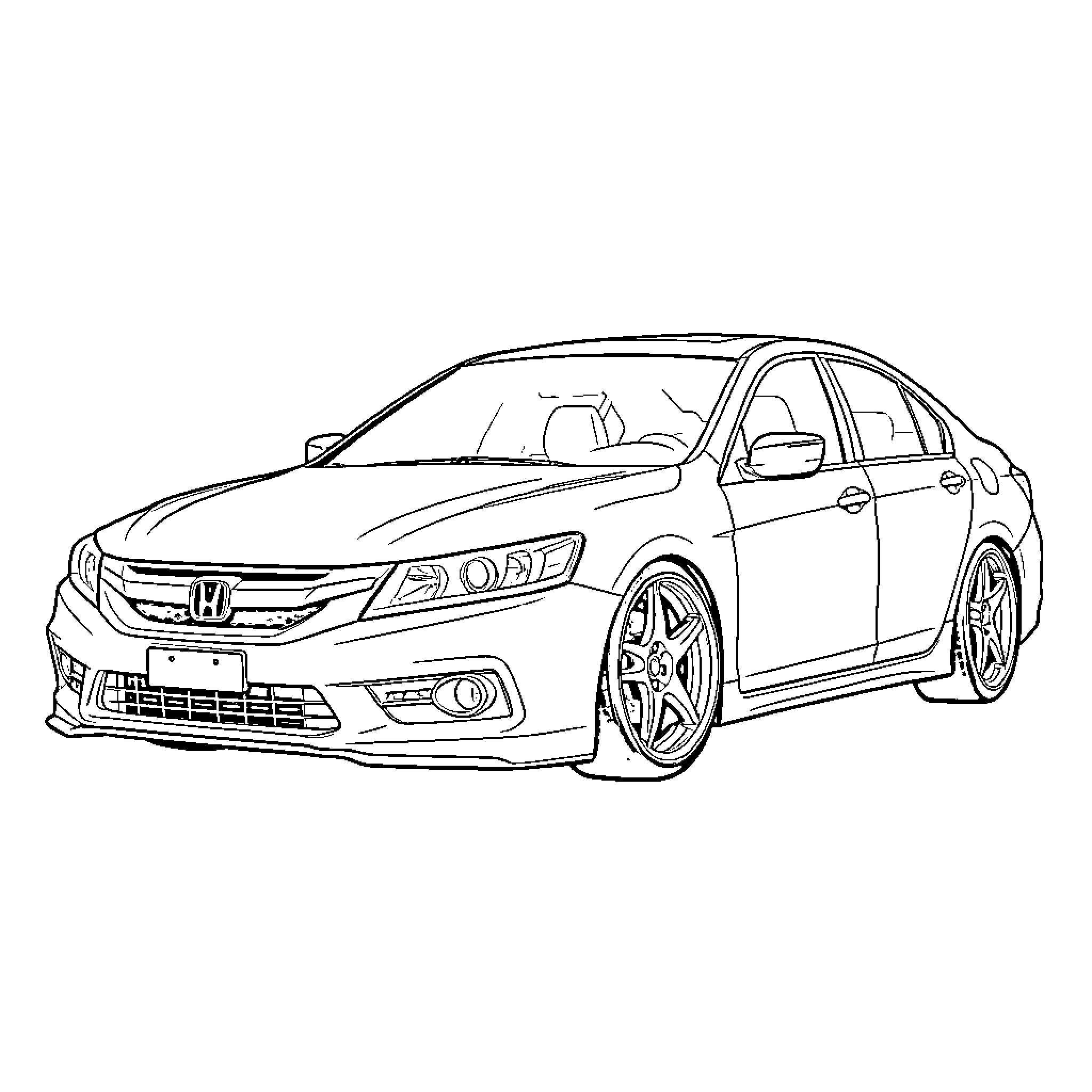 Honda Accord sports car in black and white Coloring Page (free black-and-white line drawing printable PDF for all, from beginners to advanced learners, including children, teens, adults, and seniors)