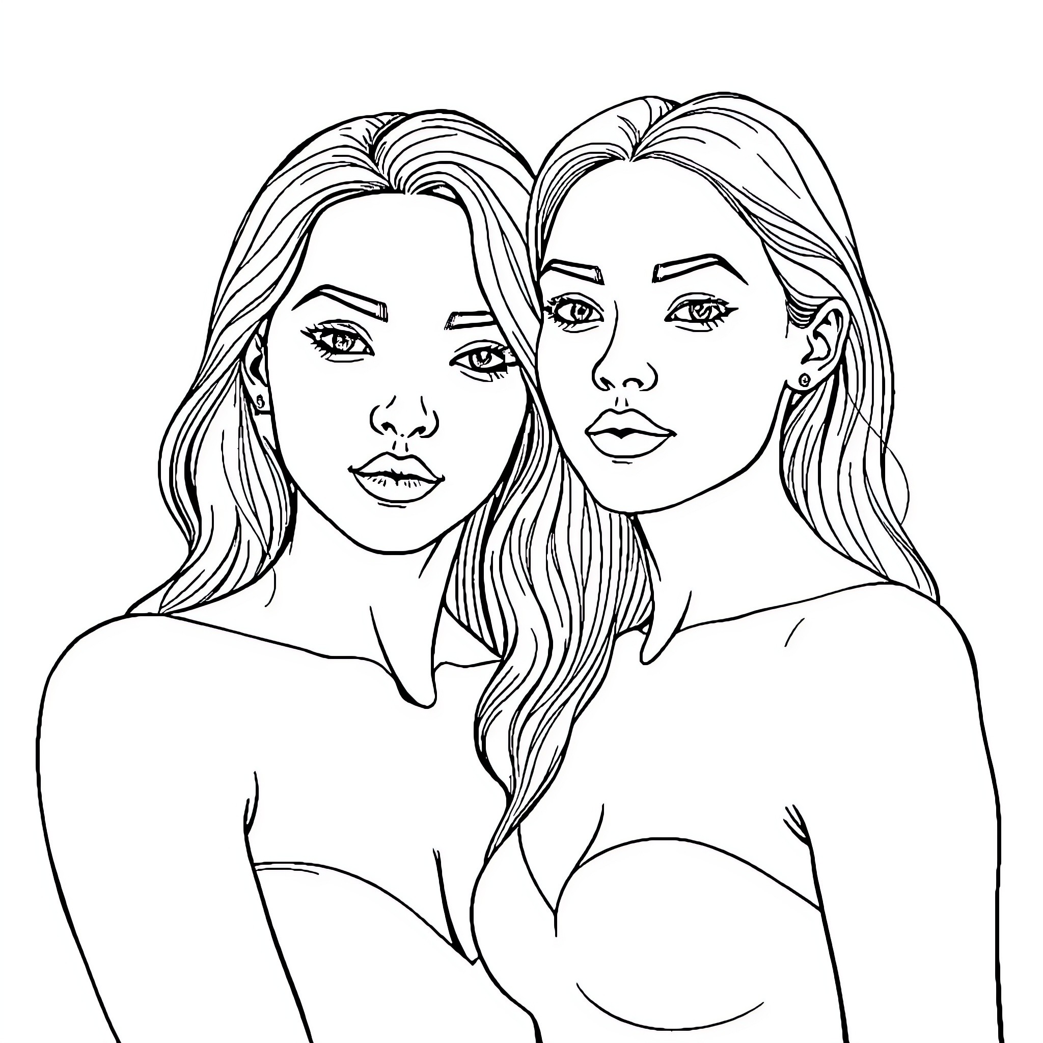 Woman in pensive expressions and close-up view Coloring Page (free black-and-white line drawing printable PDF for all, from beginners to advanced learners, including children, teens, adults, and seniors)