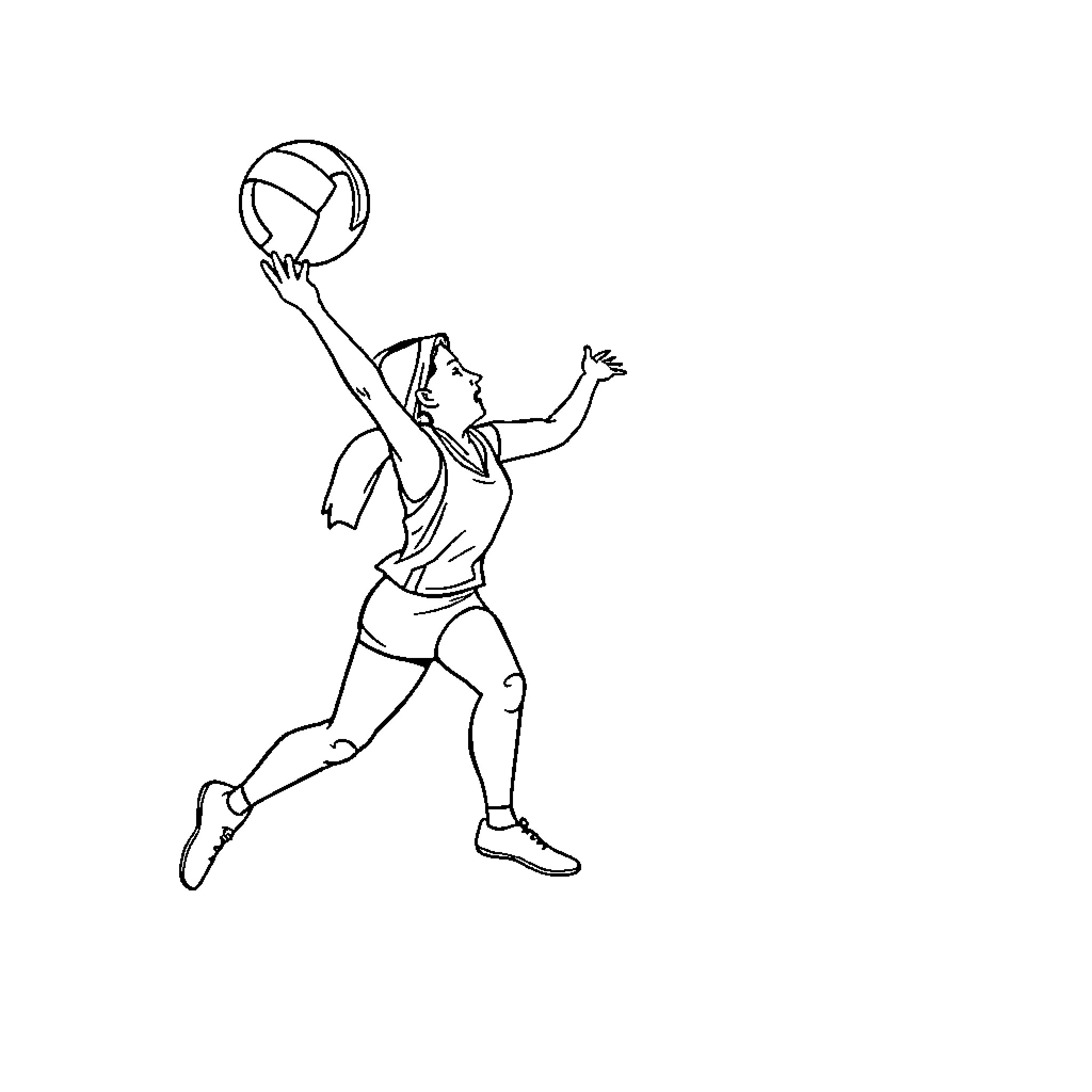 SA Volley Player Leaping to Spike the Ball Coloring Page (free black-and-white line drawing printable PDF for all, from beginners to advanced learners, including children, teens, adults, and seniors)