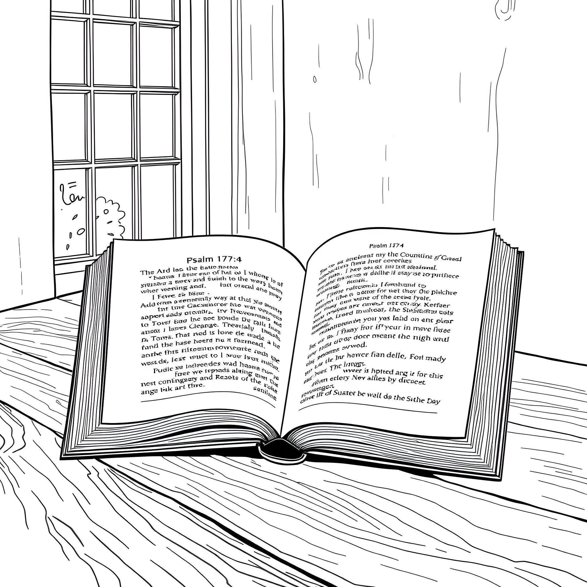 Psalm of Solace and Contemplation Coloring Page (free black-and-white line drawing printable PDF for all, from beginners to advanced learners, including children, teens, adults, and seniors)