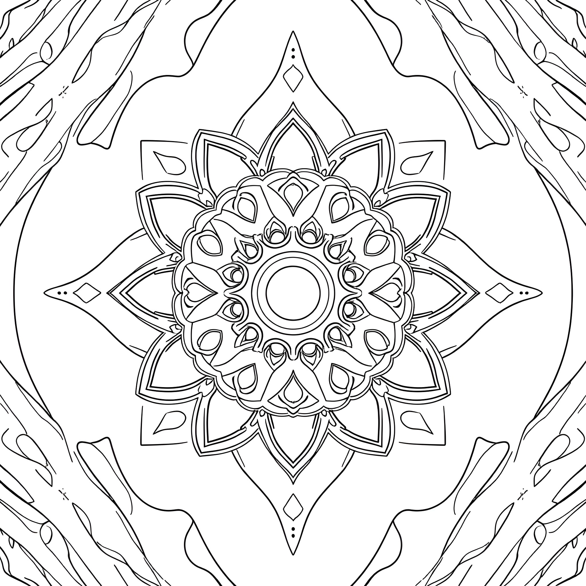 Zelij Intricate Floral Mandala Design Coloring Page (free black-and-white line drawing printable PDF for all, from beginners to advanced learners, including children, teens, adults, and seniors)