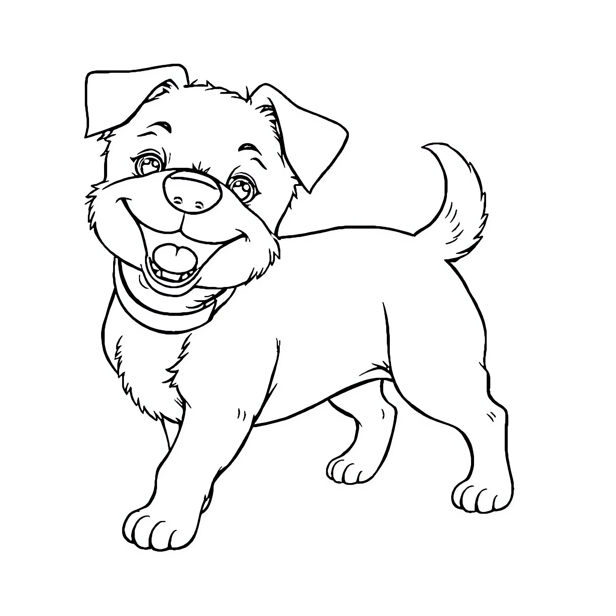 Dog with a happy expression Coloring Page (free black-and-white line drawing printable PDF for all, from beginners to advanced learners, including children, teens, adults, and seniors)