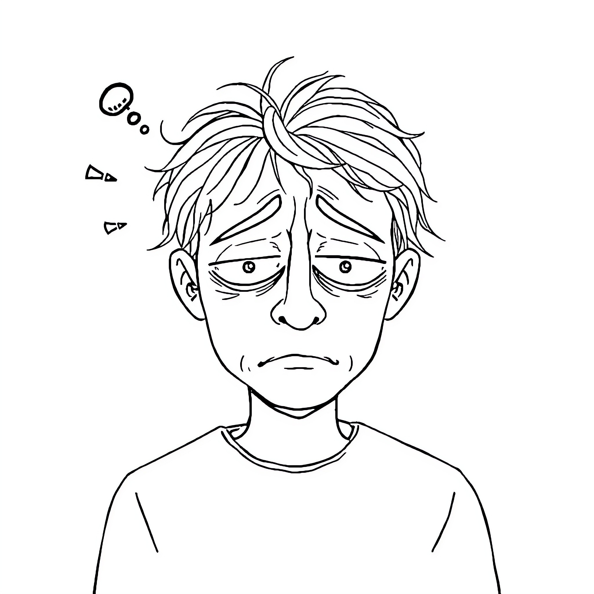 Brain Expressing Unhappiness or Distress Coloring Page (free black-and-white line drawing printable PDF for all, from beginners to advanced learners, including children, teens, adults, and seniors)