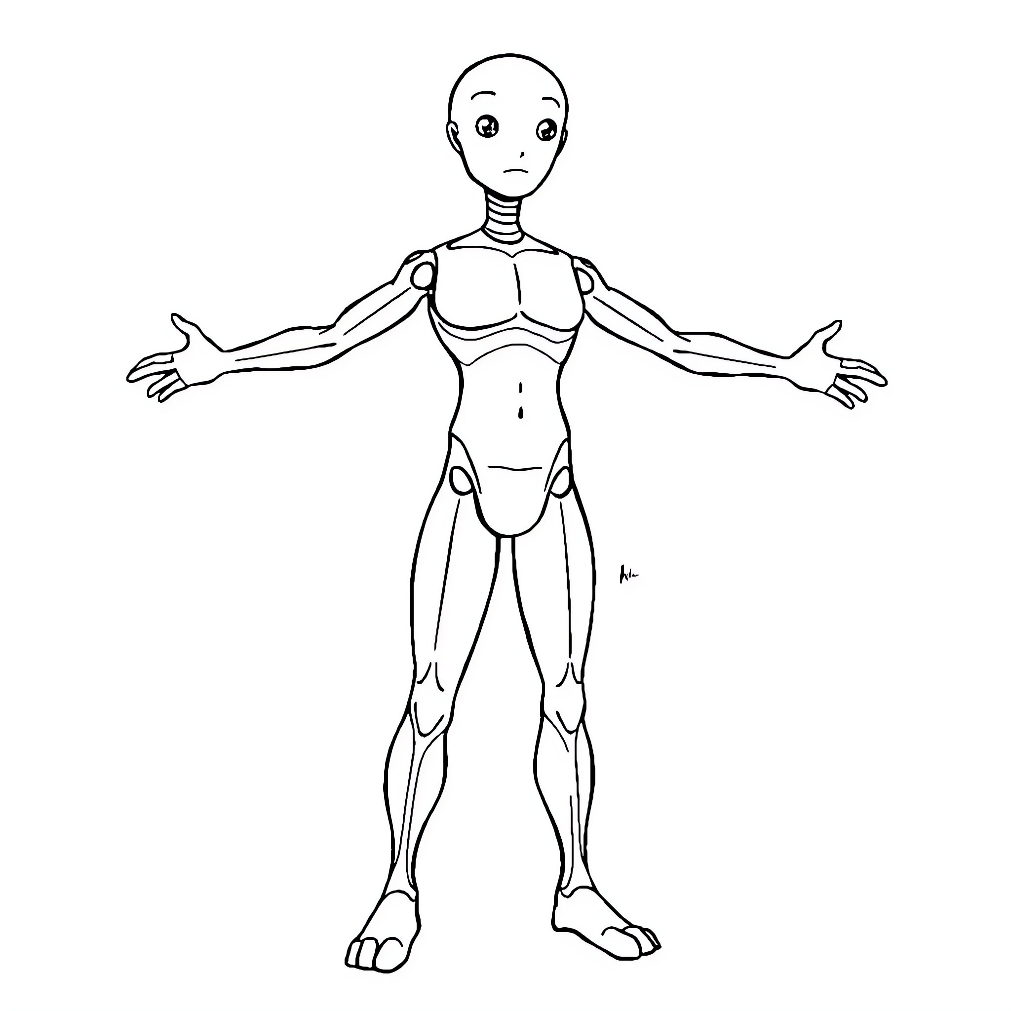 Humanoid figure in neutral stance Coloring Page (free black-and-white line drawing printable PDF for all, from beginners to advanced learners, including children, teens, adults, and seniors)