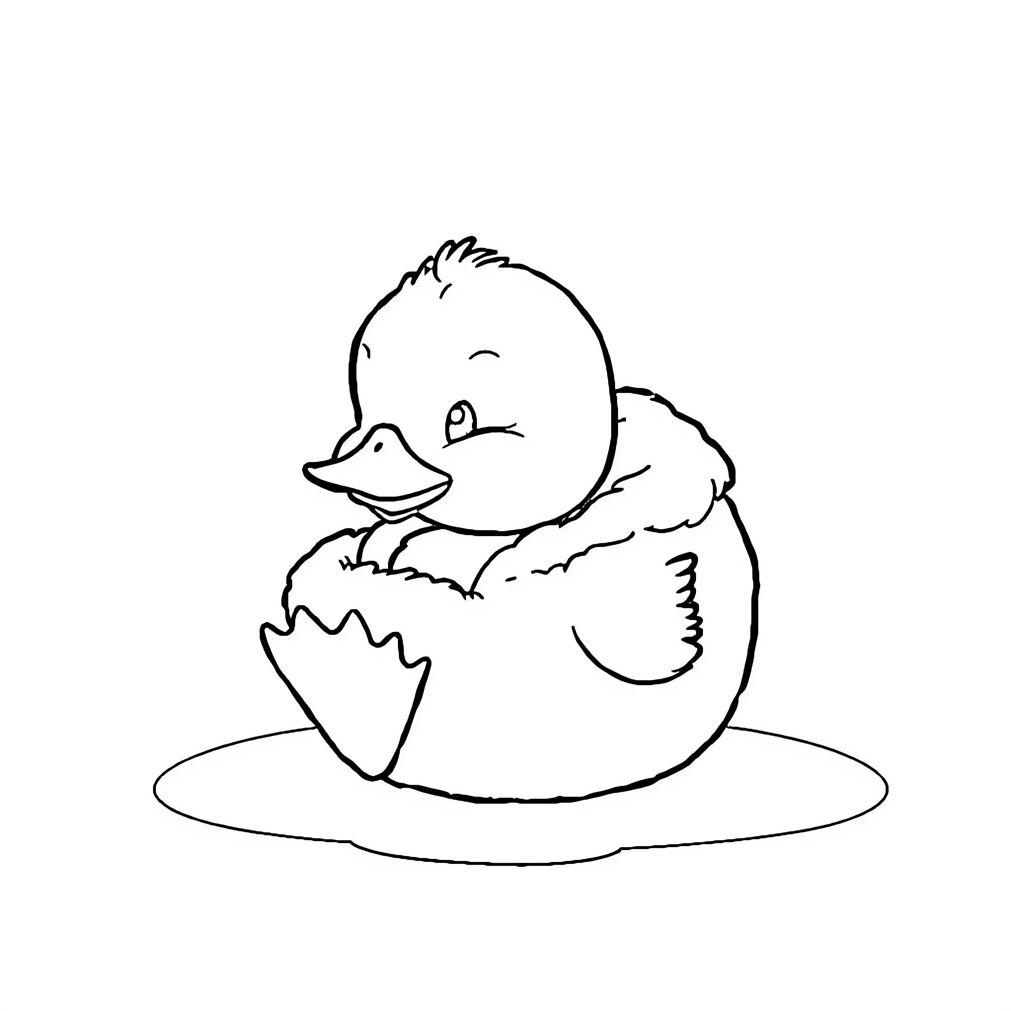 Duck hatching from egg Coloring Page (free black-and-white line drawing printable PDF for all, from beginners to advanced learners, including children, teens, adults, and seniors)