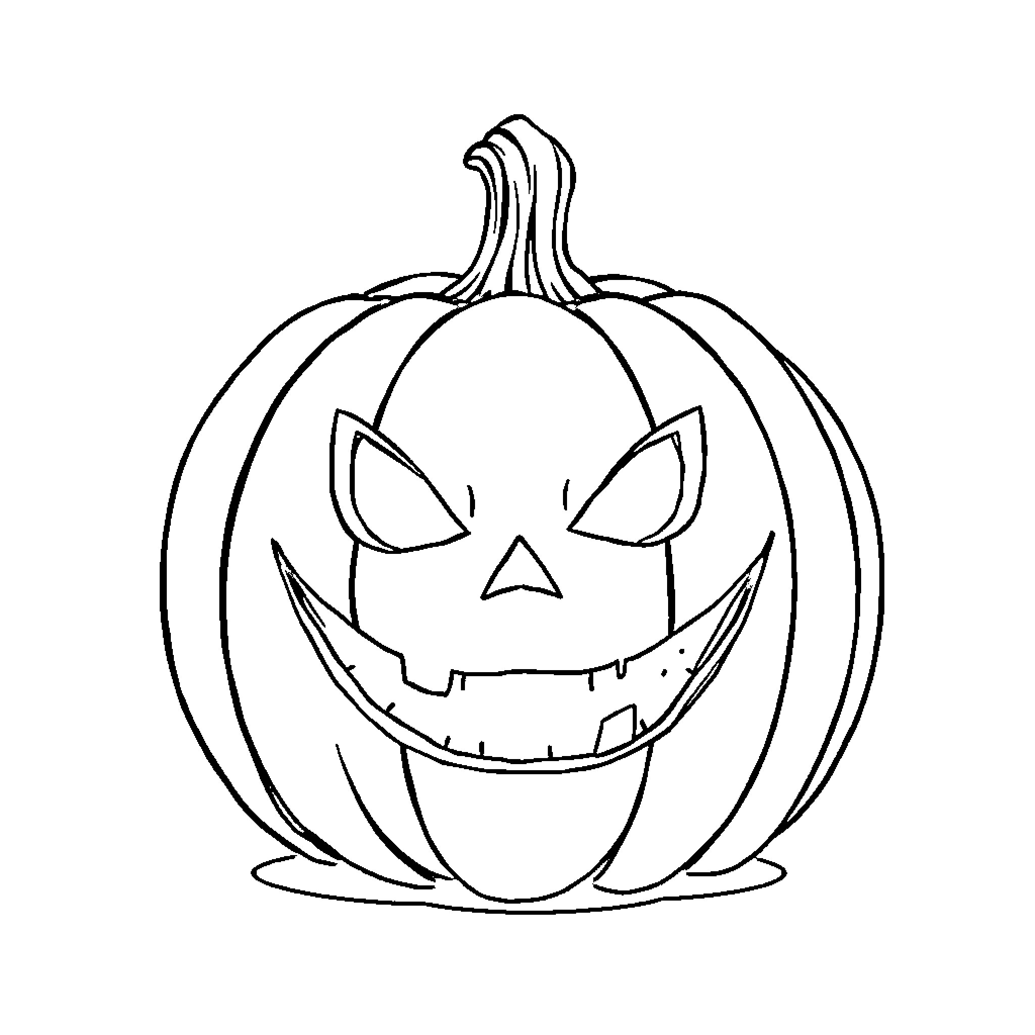 Pumpkin with spooky carved face Coloring Page (free black-and-white line drawing printable PDF for all, from beginners to advanced learners, including children, teens, adults, and seniors)