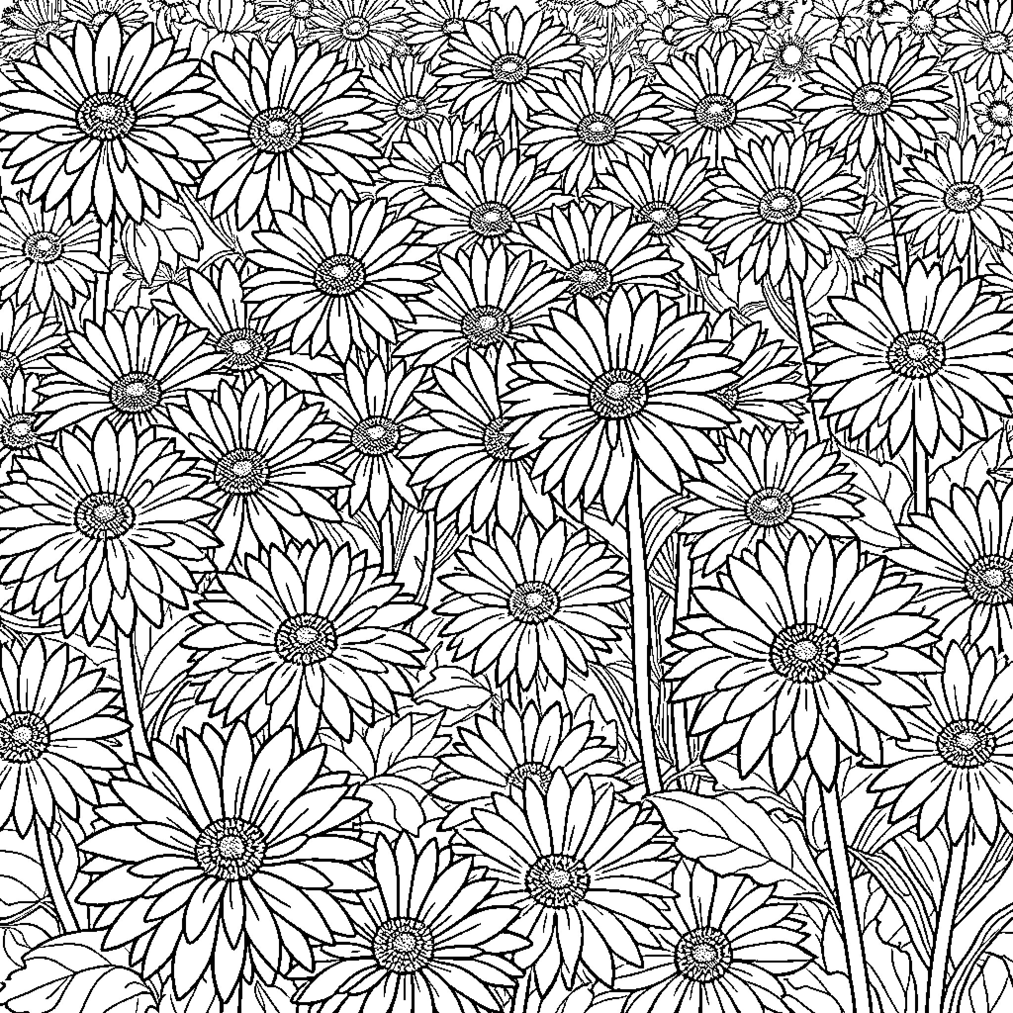 Chrysanthemum Floral Abundance Coloring Page (free black-and-white line drawing printable PDF for all, from beginners to advanced learners, including children, teens, adults, and seniors)