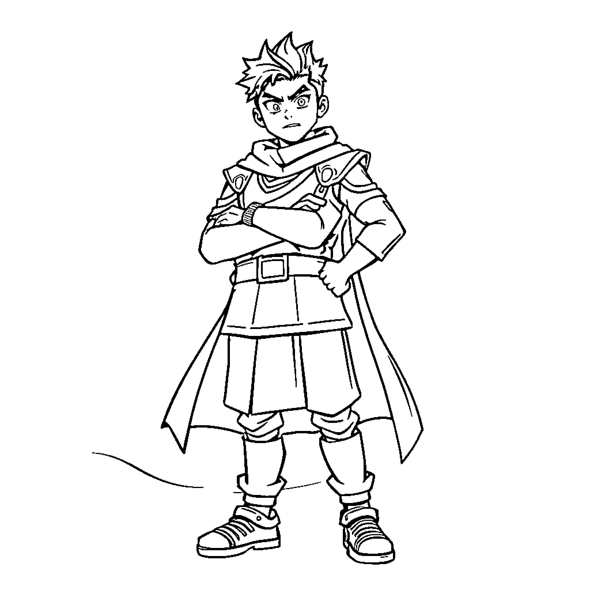 Yohan, the heroic warrior in action Coloring Page (free black-and-white line drawing printable PDF for all, from beginners to advanced learners, including children, teens, adults, and seniors)