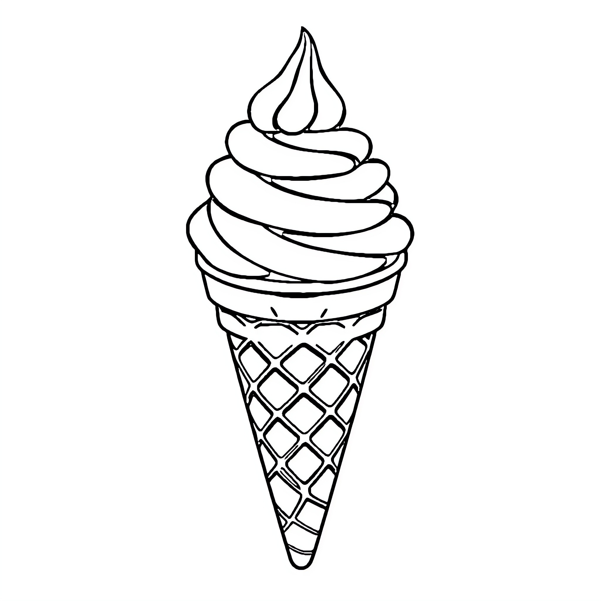 Ice Cream Cone with Swirled Topping Coloring Page (free black-and-white line drawing printable PDF for all, from beginners to advanced learners, including children, teens, adults, and seniors)