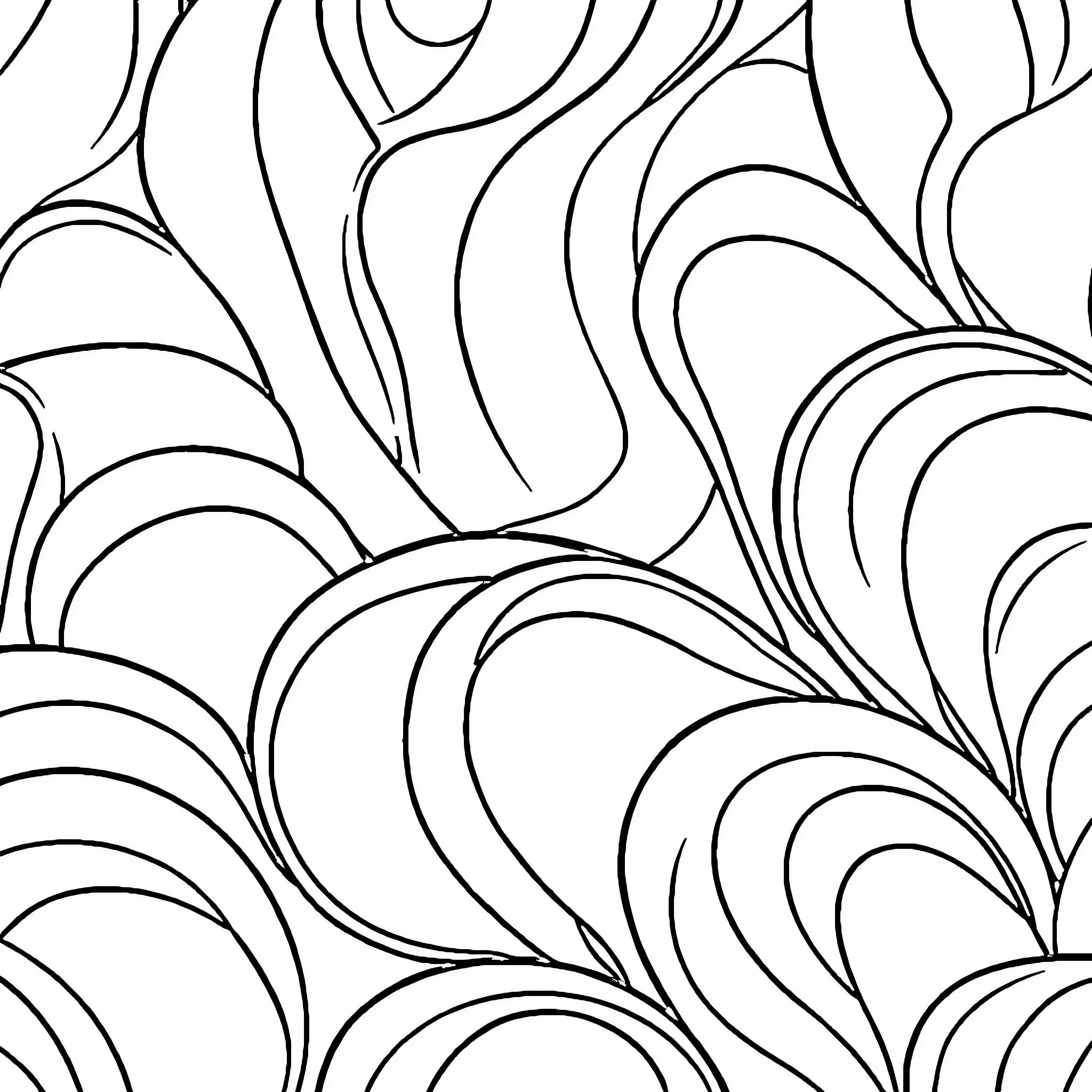Pattern of Abstract Flowing Shapes Coloring Page (free black-and-white line drawing printable PDF for all, from beginners to advanced learners, including children, teens, adults, and seniors)