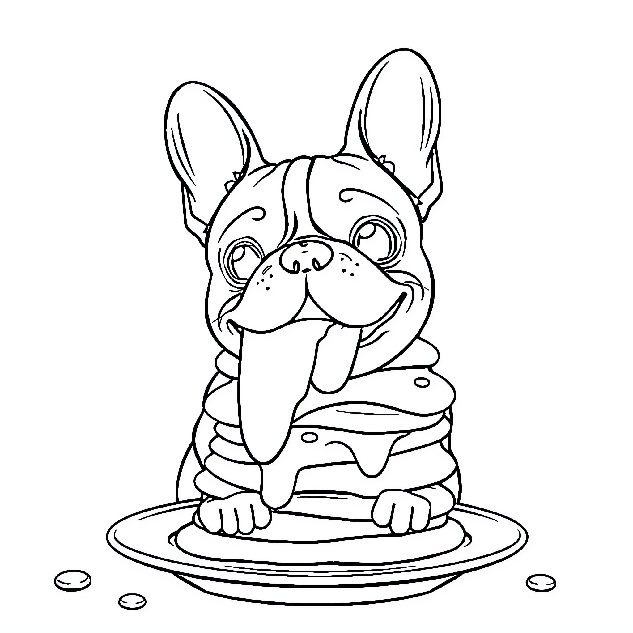 Frenchie enjoying a tasty treat Coloring Page (free black-and-white line drawing printable PDF for all, from beginners to advanced learners, including children, teens, adults, and seniors)