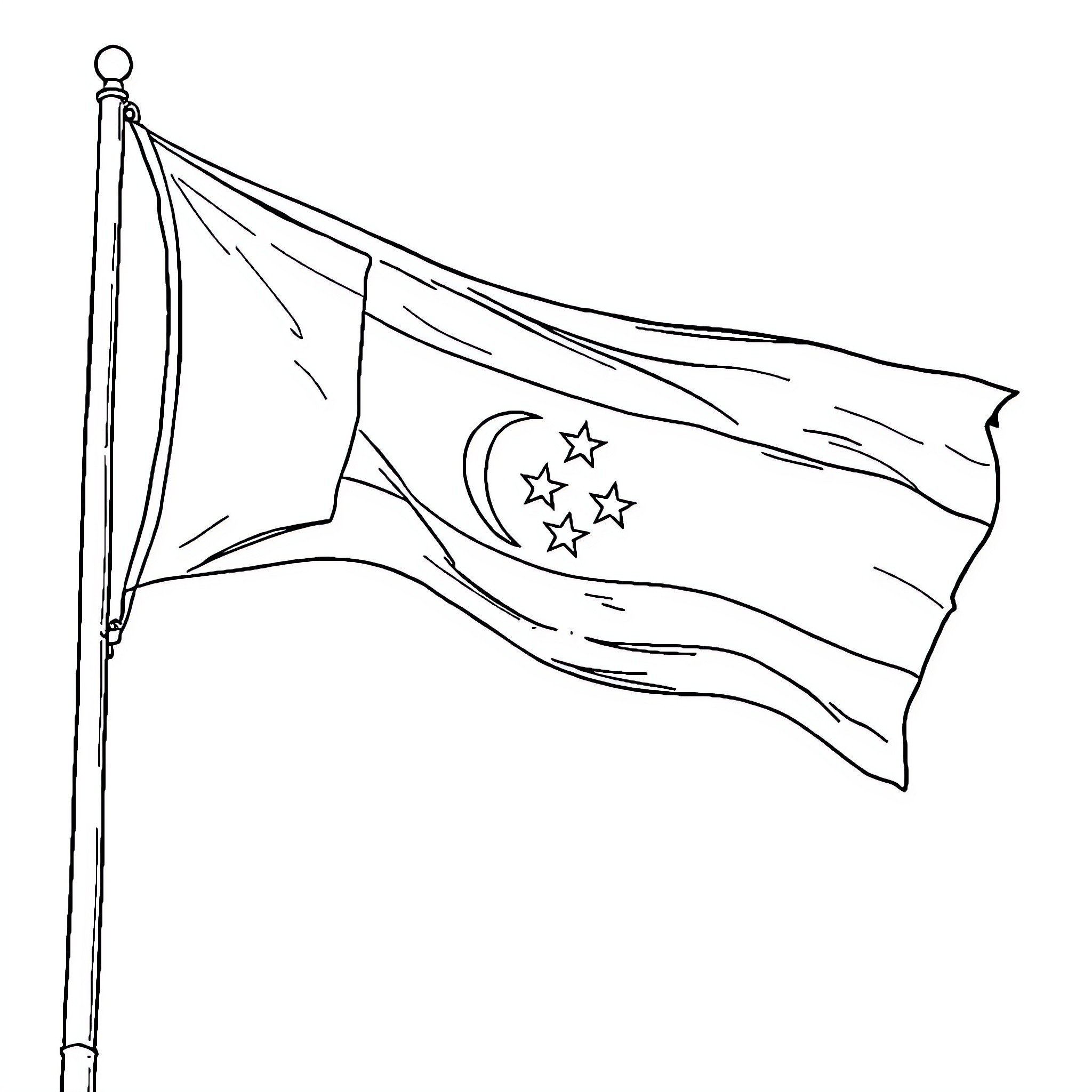 Rif Flag waving in the wind Coloring Page (free black-and-white line drawing printable PDF for all, from beginners to advanced learners, including children, teens, adults, and seniors)
