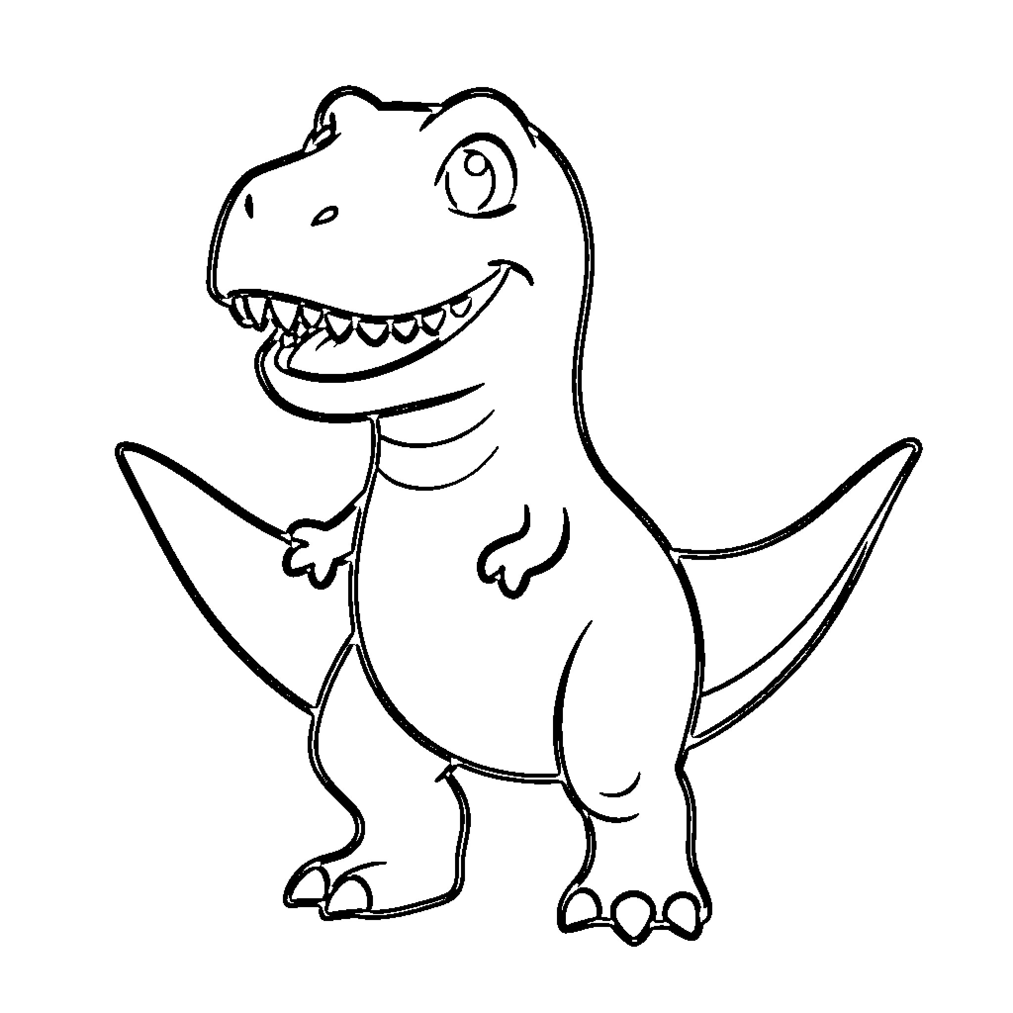 T-Rex Dinosaur in Playful Pose Coloring Page (free black-and-white line drawing printable PDF for all, from beginners to advanced learners, including children, teens, adults, and seniors)