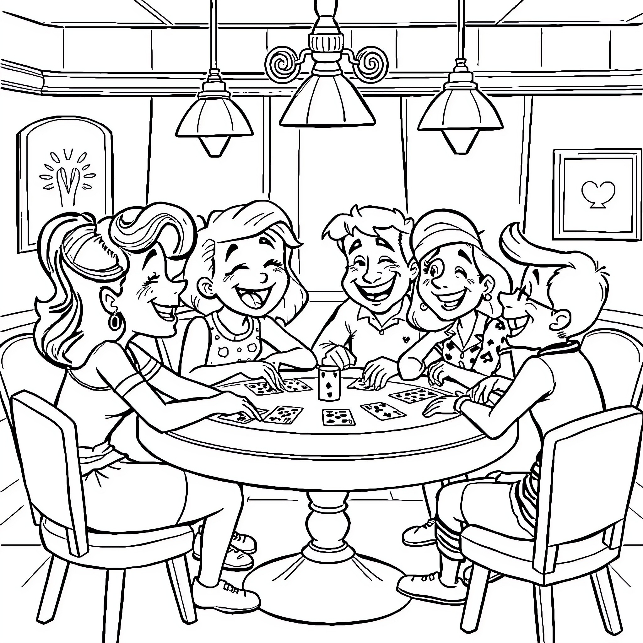 Bluey's Family Fun in the Dining Room Coloring Page (free black-and-white line drawing printable PDF for all, from beginners to advanced learners, including children, teens, adults, and seniors)