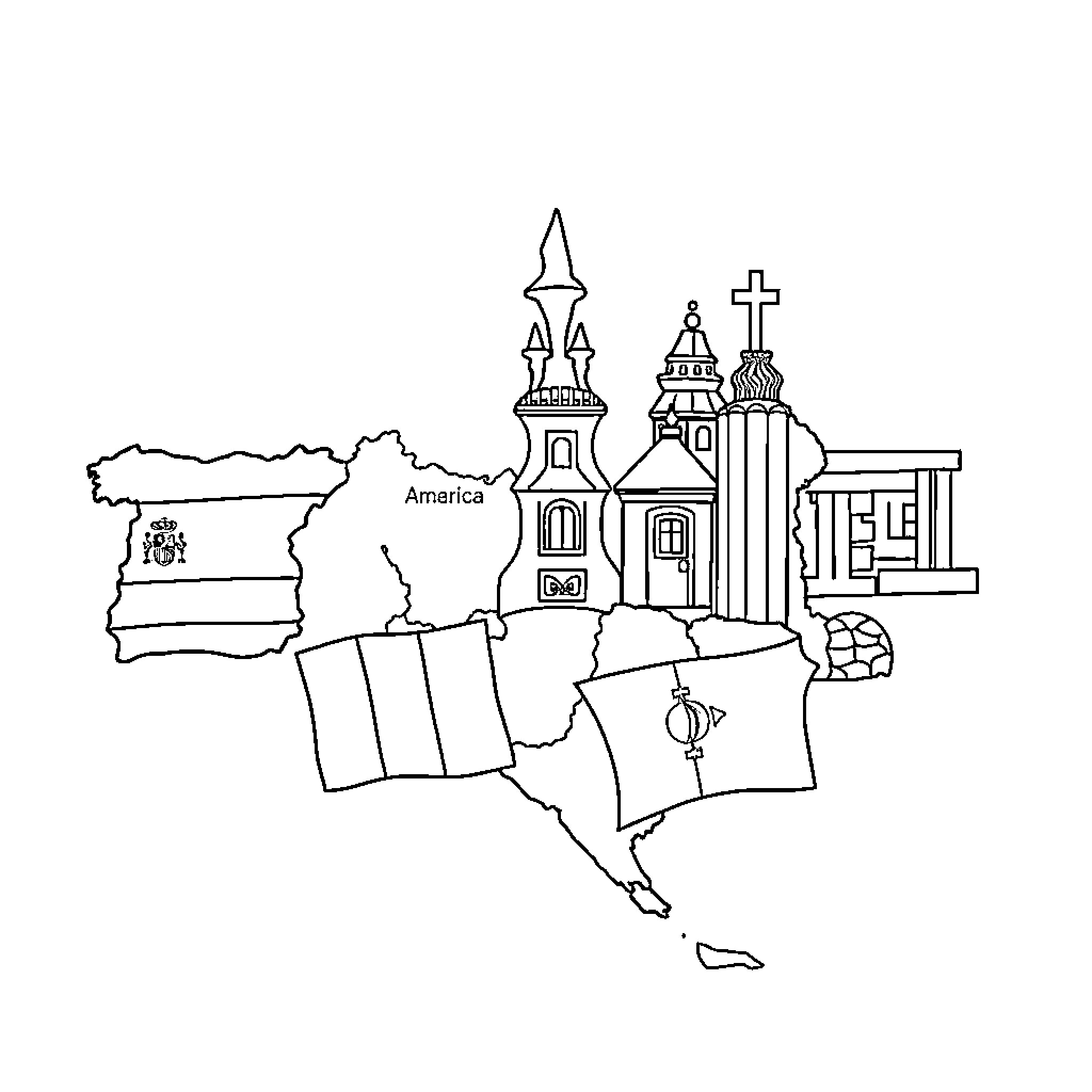 Country with historic churches and architecture Coloring Page (free black-and-white line drawing printable PDF for all, from beginners to advanced learners, including children, teens, adults, and seniors)
