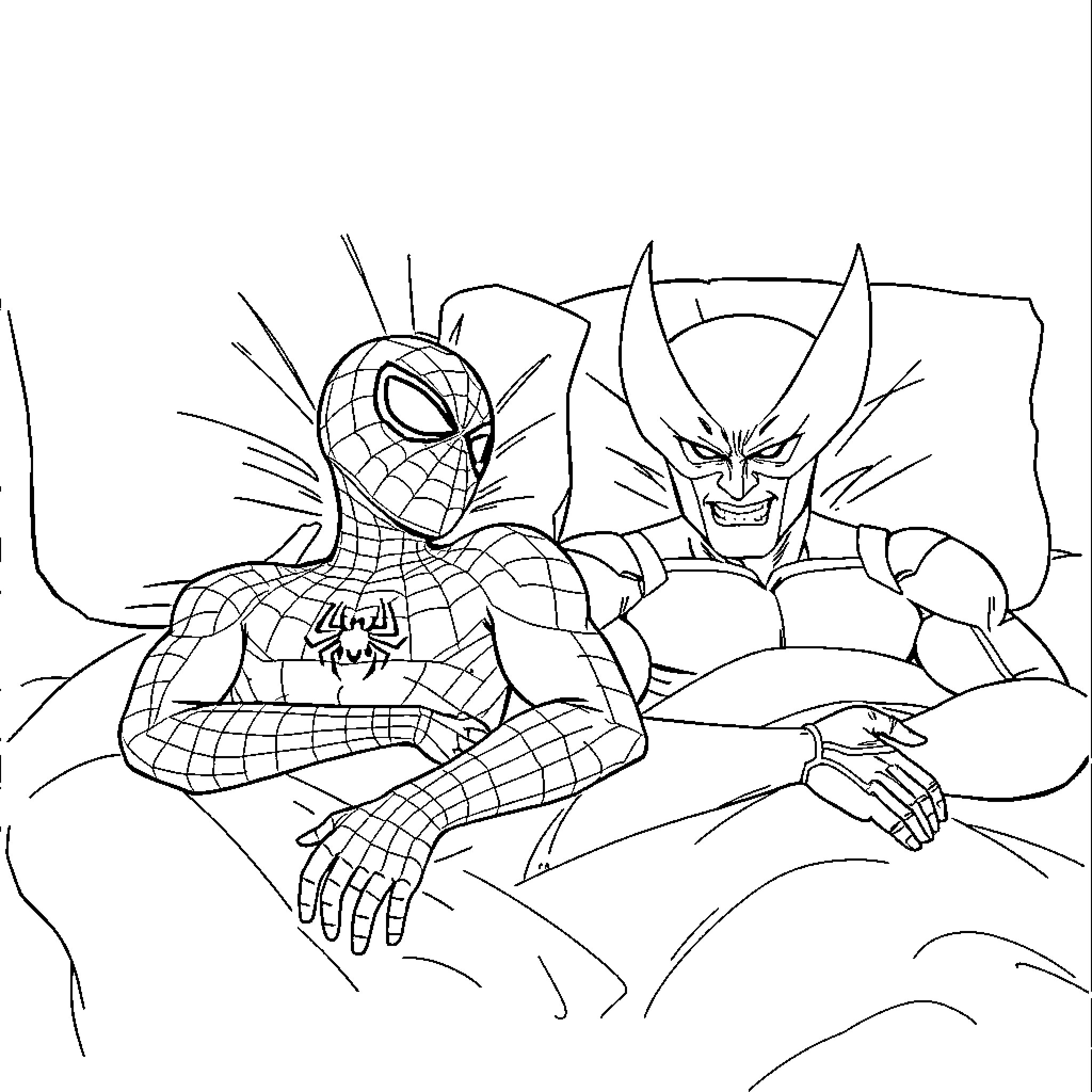 Spider-Man confronting a formidable foe Coloring Page (free black-and-white line drawing printable PDF for all, from beginners to advanced learners, including children, teens, adults, and seniors)