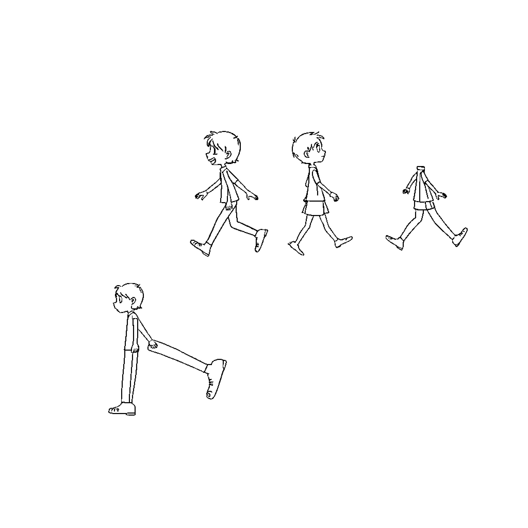 Walk Cycling Figures in Motion with Various Poses Coloring Page (free black-and-white line drawing printable PDF for all, from beginners to advanced learners, including children, teens, adults, and seniors)