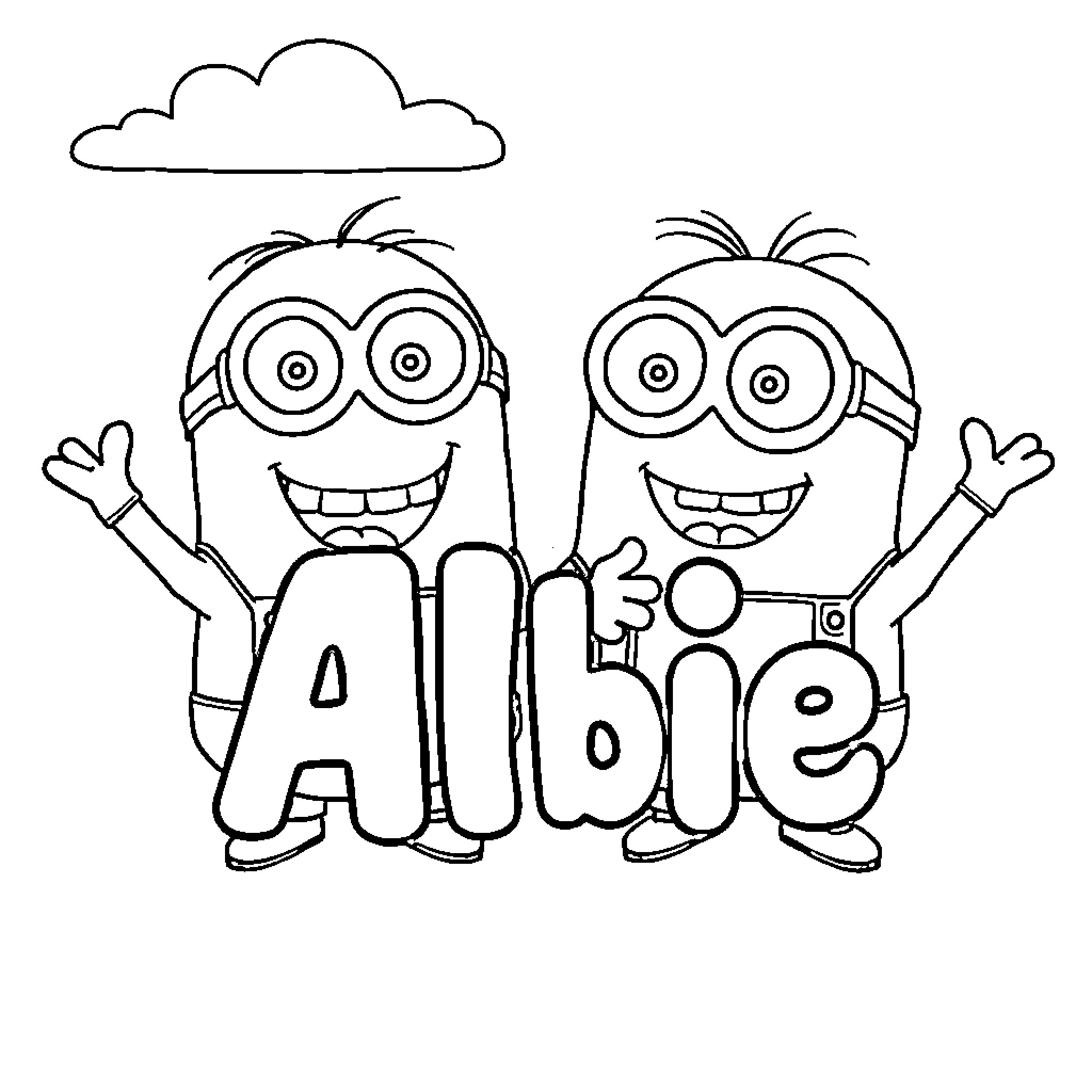 Minions enjoying a playful day together Coloring Page (free black-and-white line drawing printable PDF for all, from beginners to advanced learners, including children, teens, adults, and seniors)