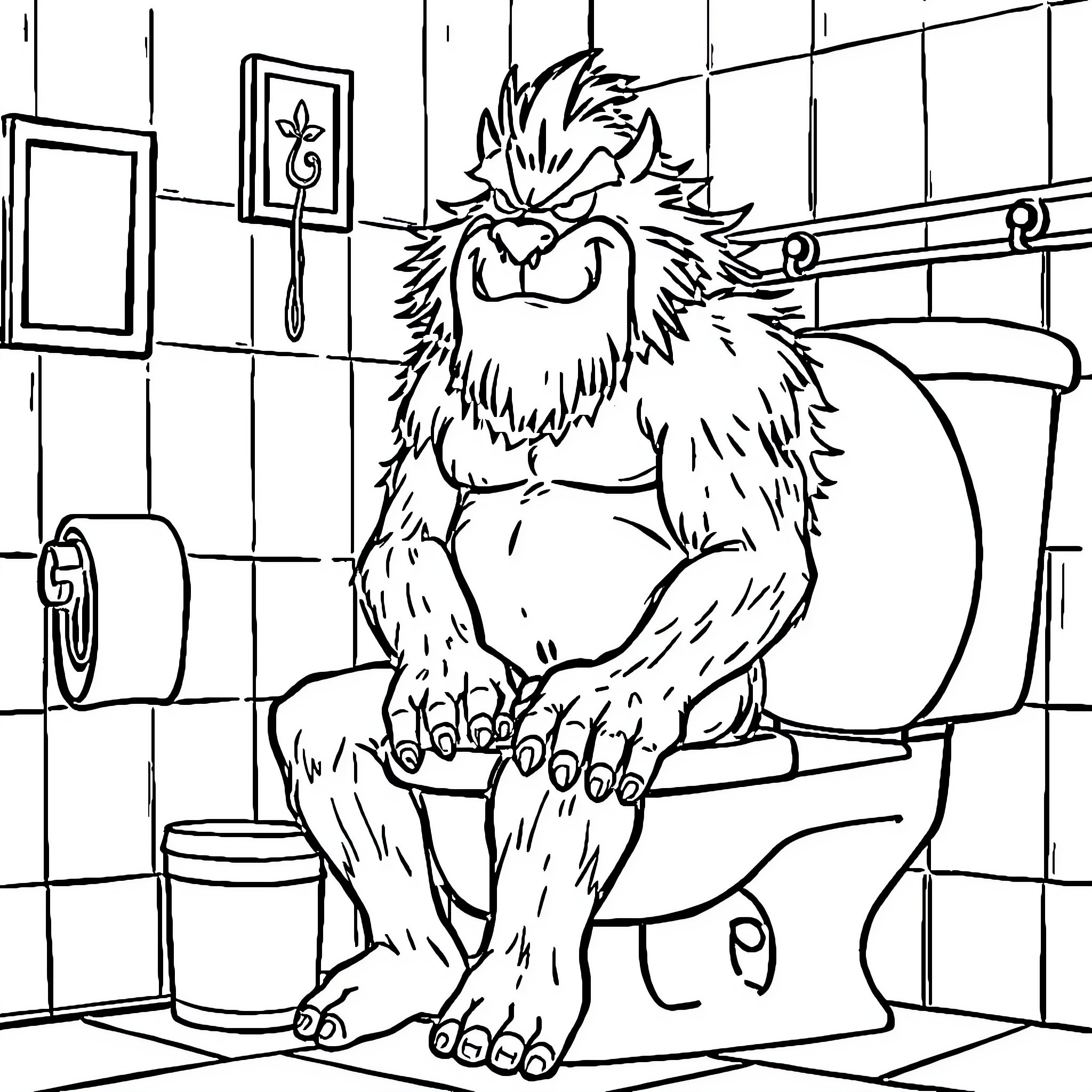 Mr Beast's Furry Bathroom Encounter Coloring Page (free black-and-white line drawing printable PDF for all, from beginners to advanced learners, including children, teens, adults, and seniors)