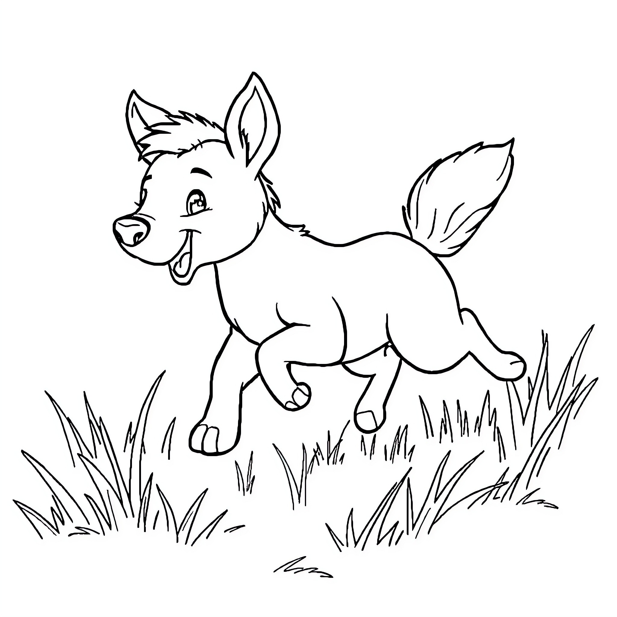 Animal running joyfully through grassy field Coloring Page (free black-and-white line drawing printable PDF for all, from beginners to advanced learners, including children, teens, adults, and seniors)
