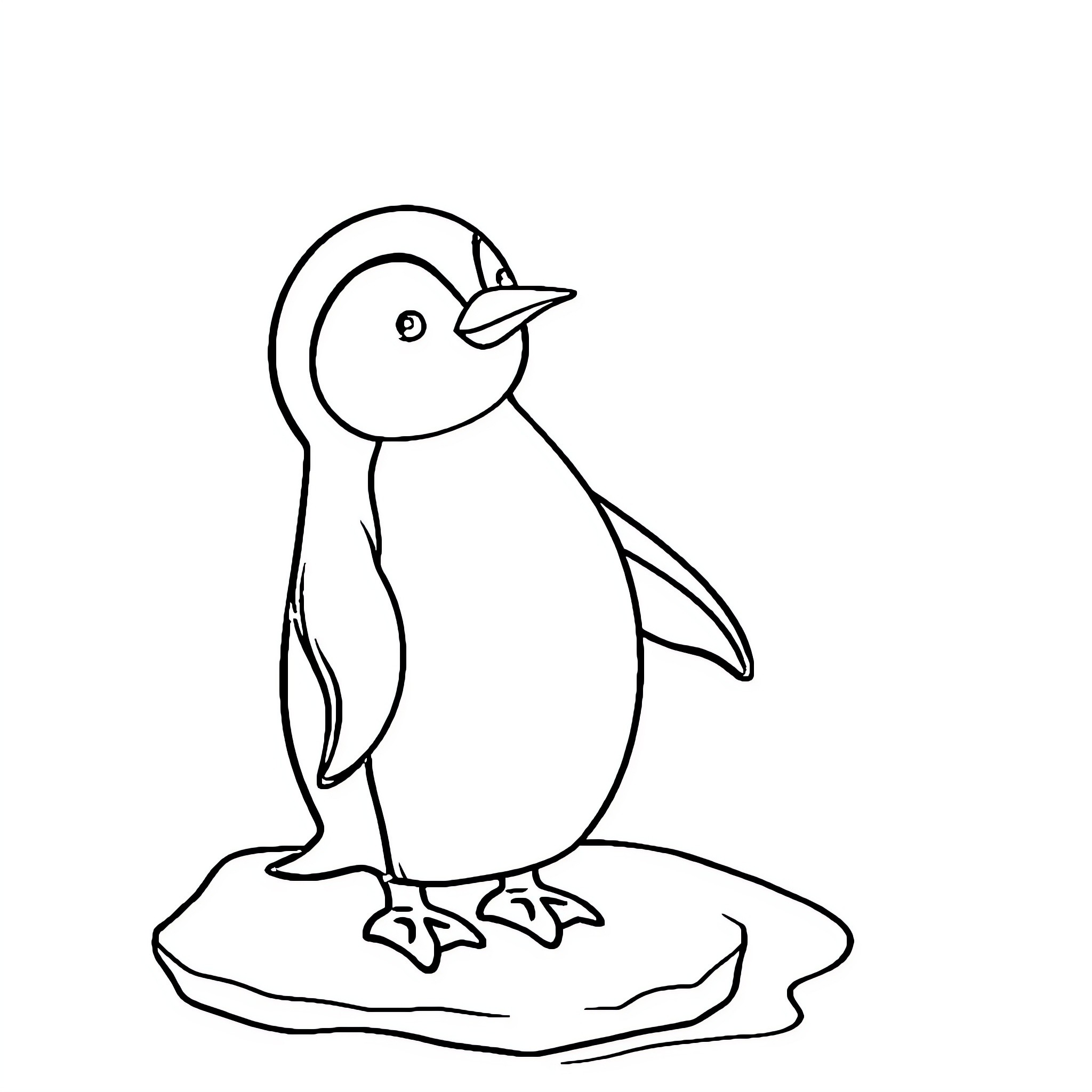 Penguin standing on ice Coloring Page (free black-and-white line drawing printable PDF for all, from beginners to advanced learners, including children, teens, adults, and seniors)