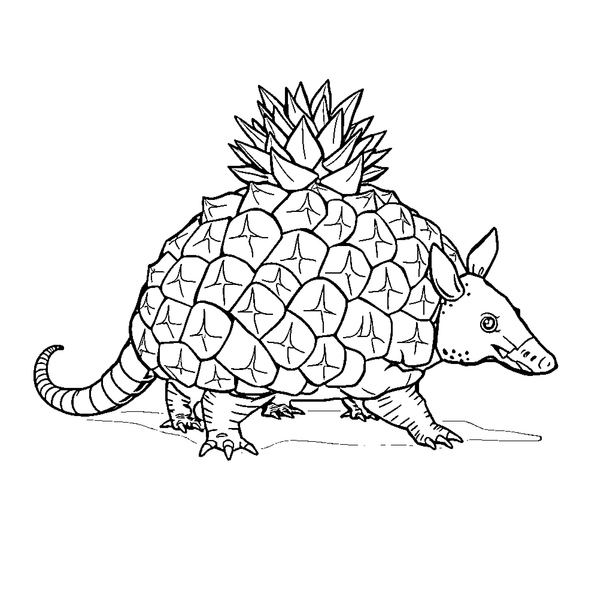 Armadillo foraging in its natural habitat Coloring Page (free black-and-white line drawing printable PDF for all, from beginners to advanced learners, including children, teens, adults, and seniors)