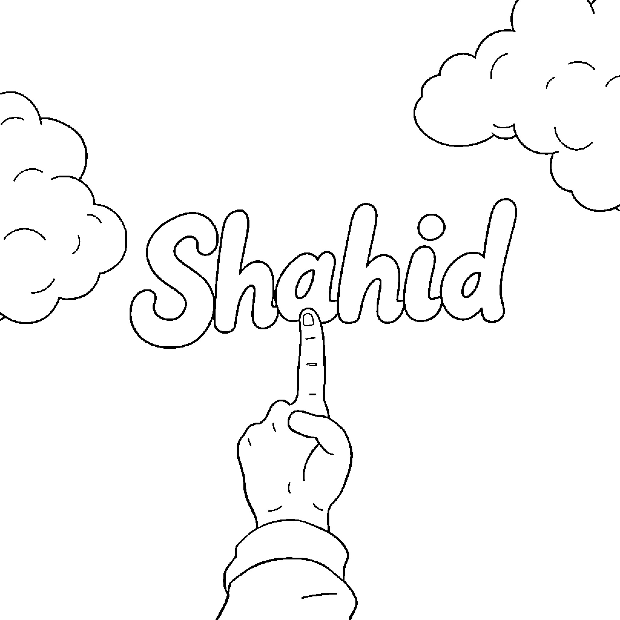 Shahid expressing defiance in a playful manner Coloring Page (free black-and-white line drawing printable PDF for all, from beginners to advanced learners, including children, teens, adults, and seniors)