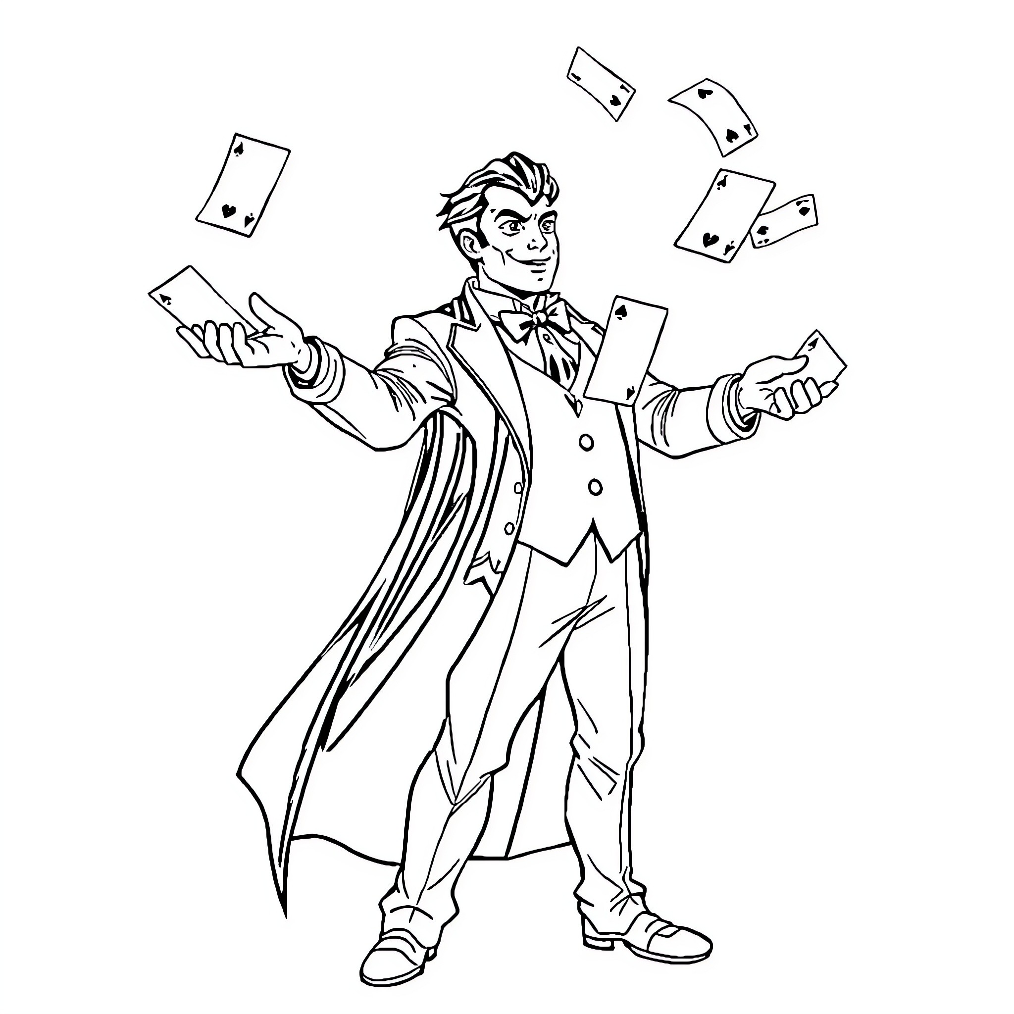 Gambit performing a card trick Coloring Page (free black-and-white line drawing printable PDF for all, from beginners to advanced learners, including children, teens, adults, and seniors)