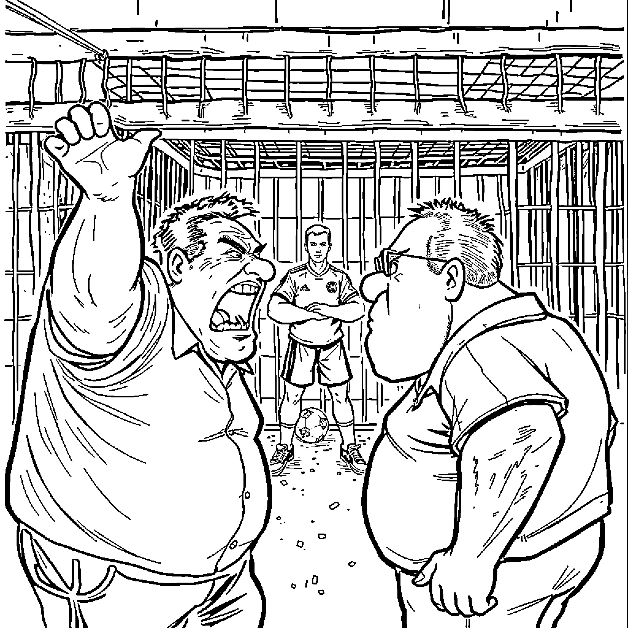 Guy confronts group in tense situation Coloring Page (free black-and-white line drawing printable PDF for all, from beginners to advanced learners, including children, teens, adults, and seniors)