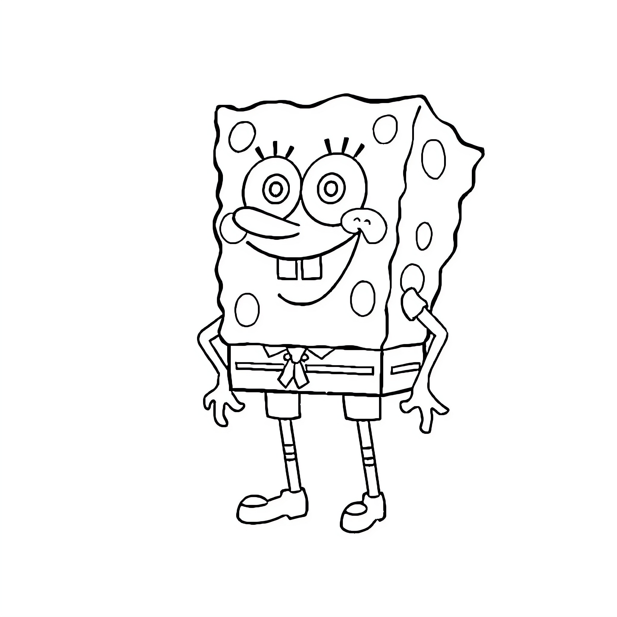 Spongebob's happy and playful expression Coloring Page (free black-and-white line drawing printable PDF for all, from beginners to advanced learners, including children, teens, adults, and seniors)