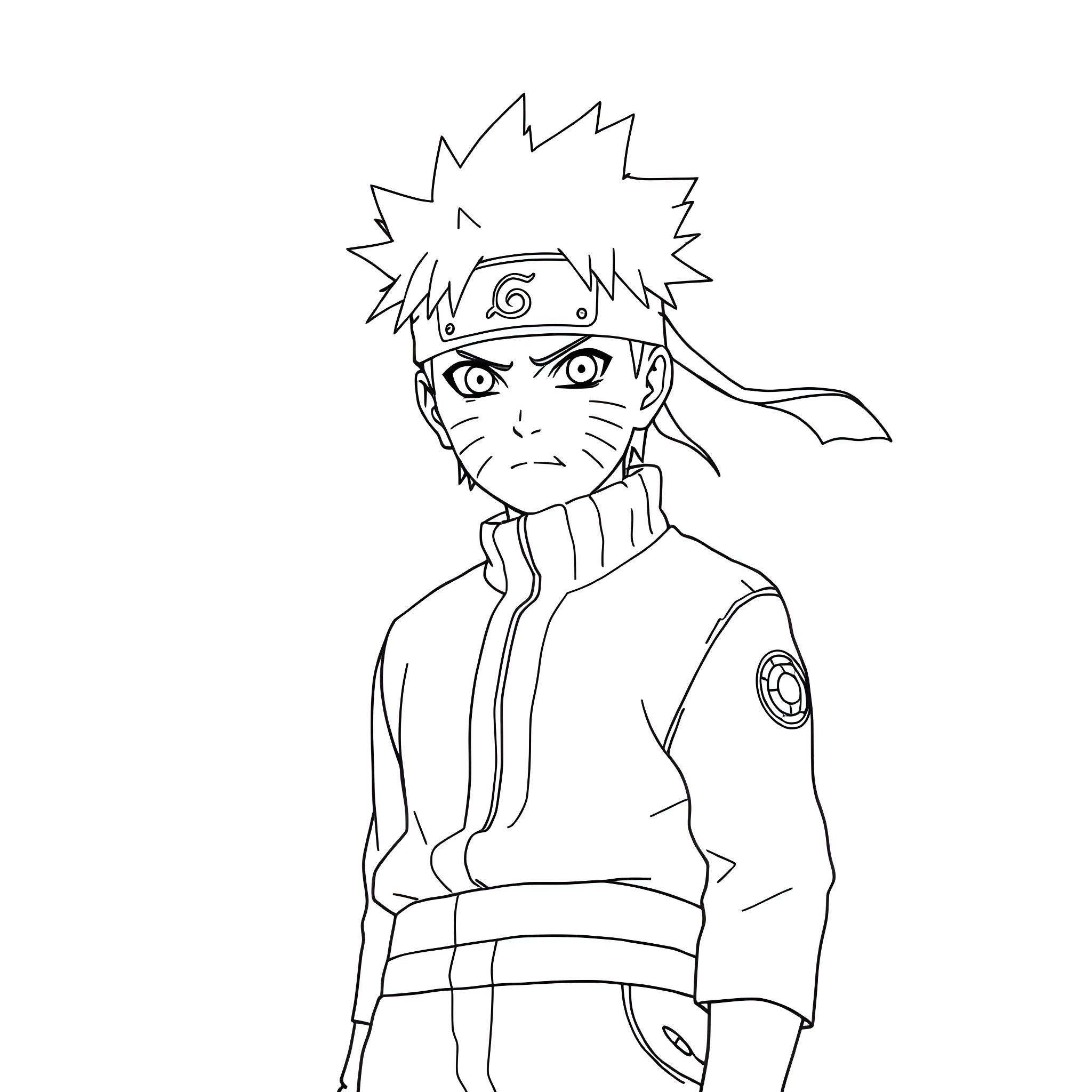 Naruto in serious combat pose Coloring Page (free black-and-white line drawing printable PDF for all, from beginners to advanced learners, including children, teens, adults, and seniors)