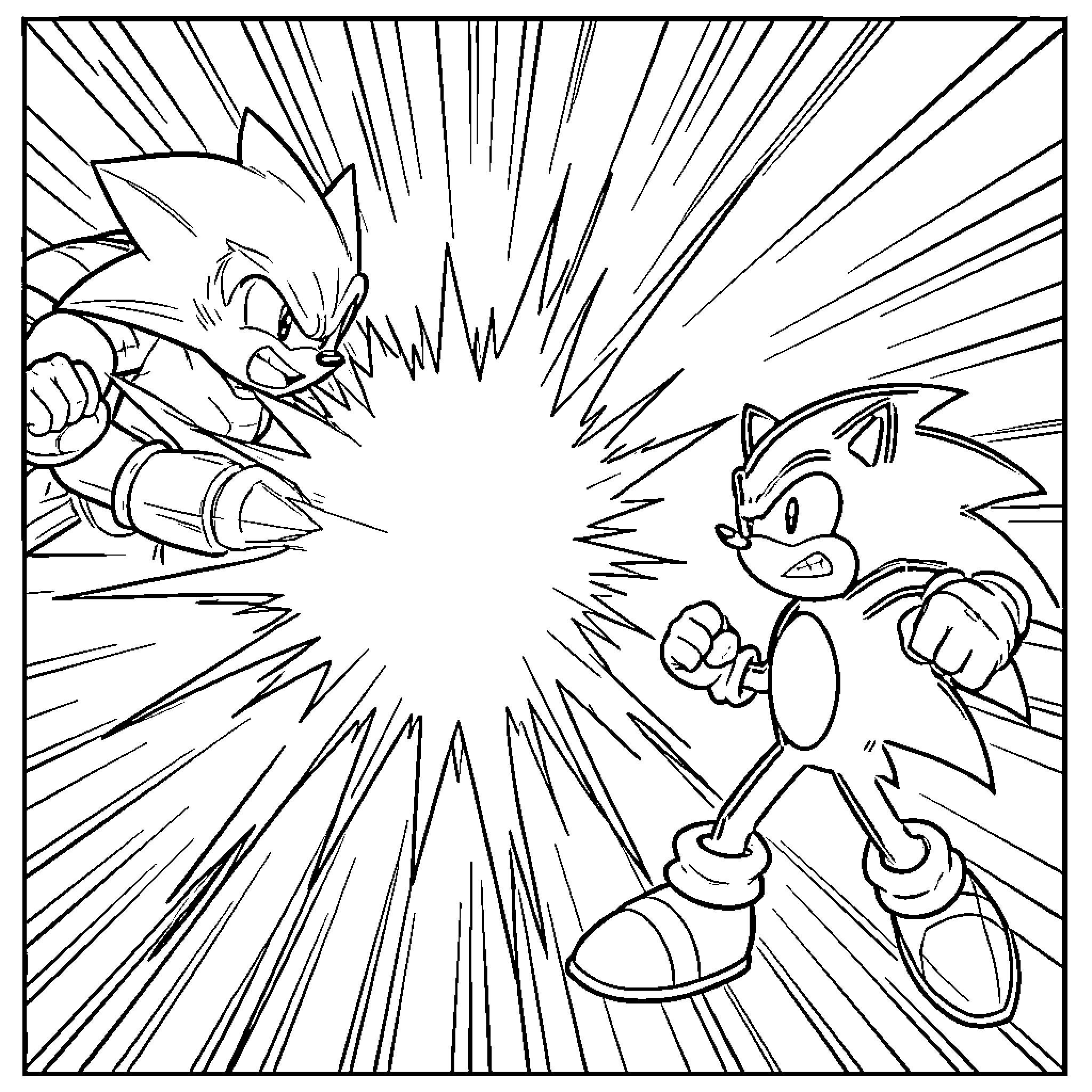 Sangoku characters engaging in an intense battle scene Coloring Page (free black-and-white line drawing printable PDF for all, from beginners to advanced learners, including children, teens, adults, and seniors)