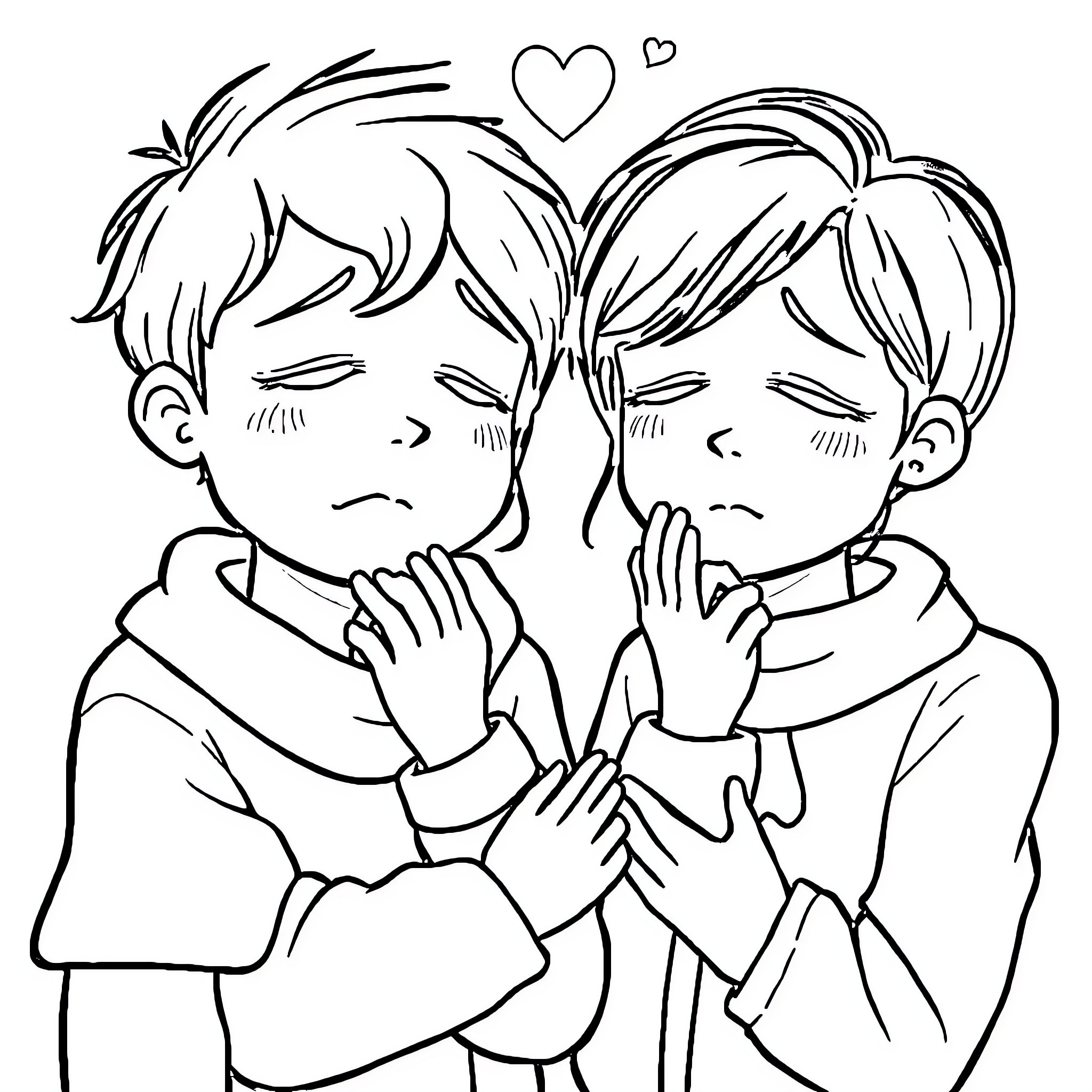 Person sharing a tender moment with another Coloring Page (free black-and-white line drawing printable PDF for all, from beginners to advanced learners, including children, teens, adults, and seniors)