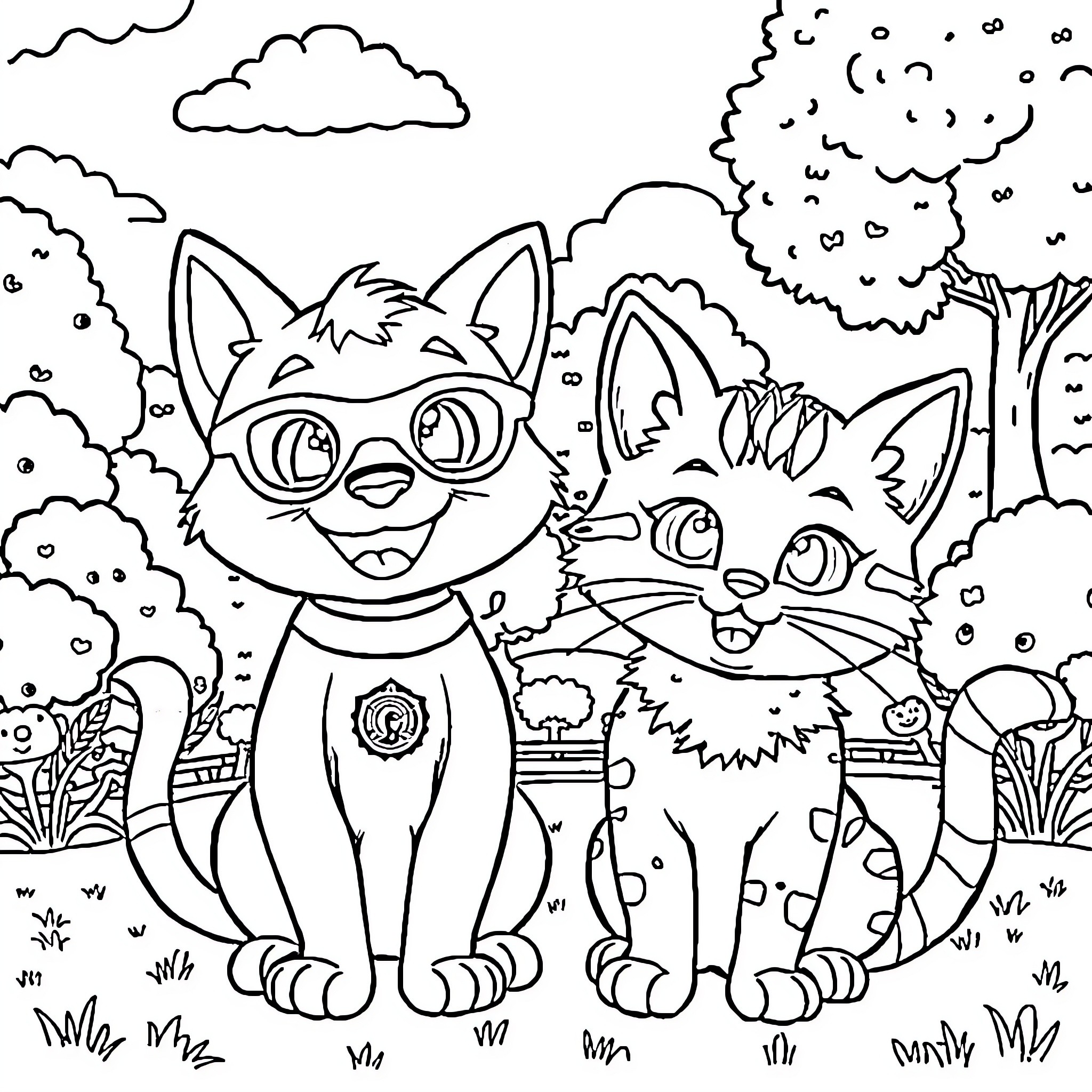 Bluey's Playful Adventure in the Magical Forest Coloring Page (free black-and-white line drawing printable PDF for all, from beginners to advanced learners, including children, teens, adults, and seniors)