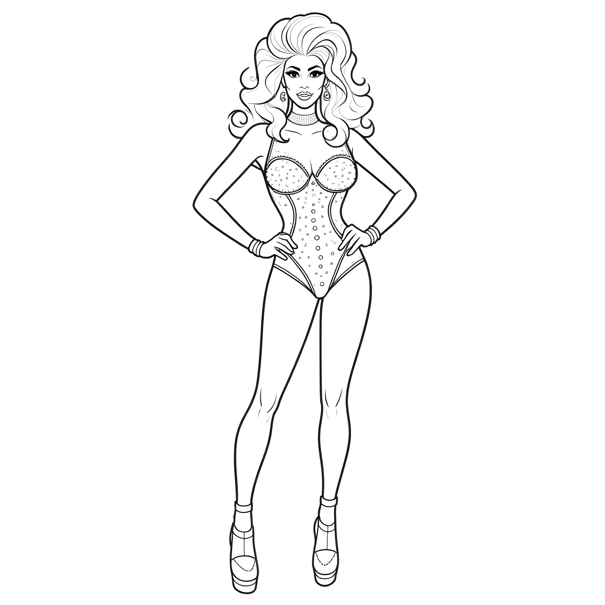 Bob's Glamorous Diva Pose Coloring Page (free black-and-white line drawing printable PDF for all, from beginners to advanced learners, including children, teens, adults, and seniors)