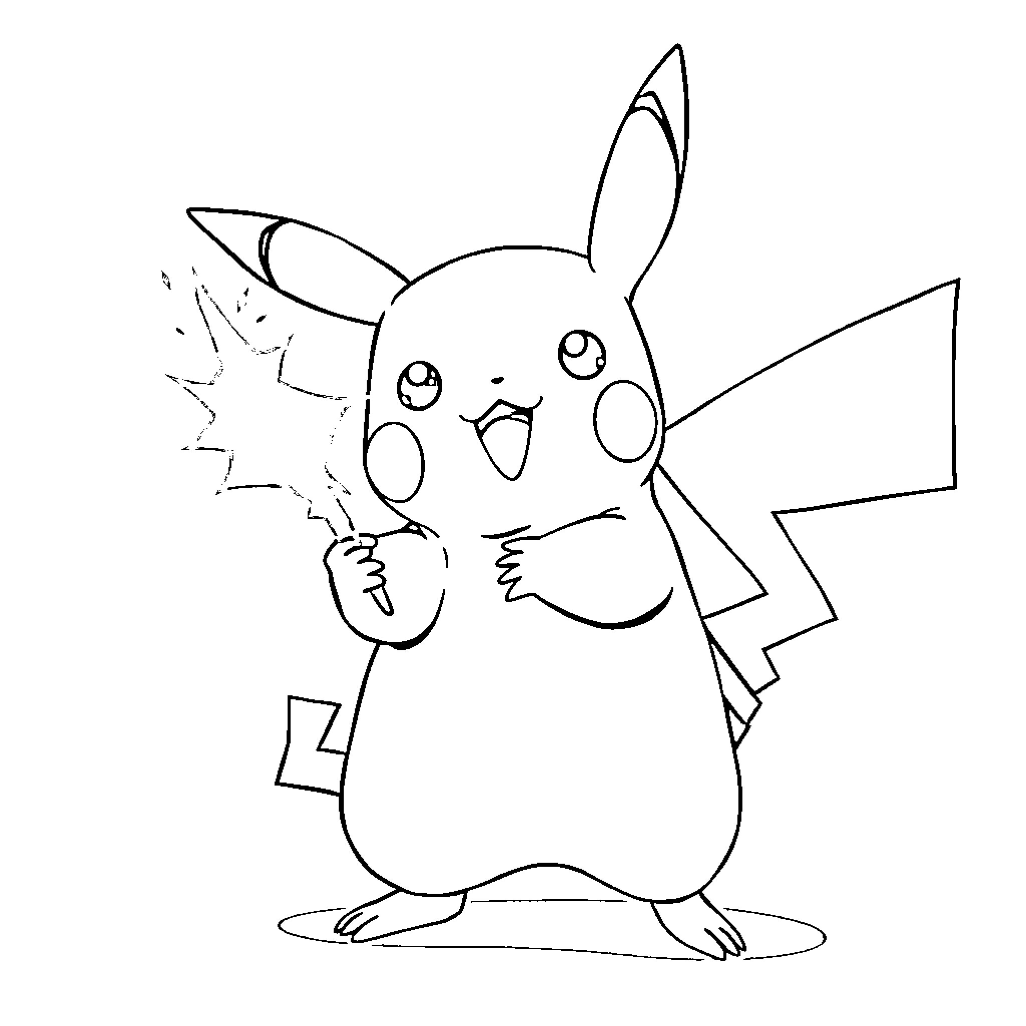 Pikachu using its electric powers Coloring Page (free black-and-white line drawing printable PDF for all, from beginners to advanced learners, including children, teens, adults, and seniors)