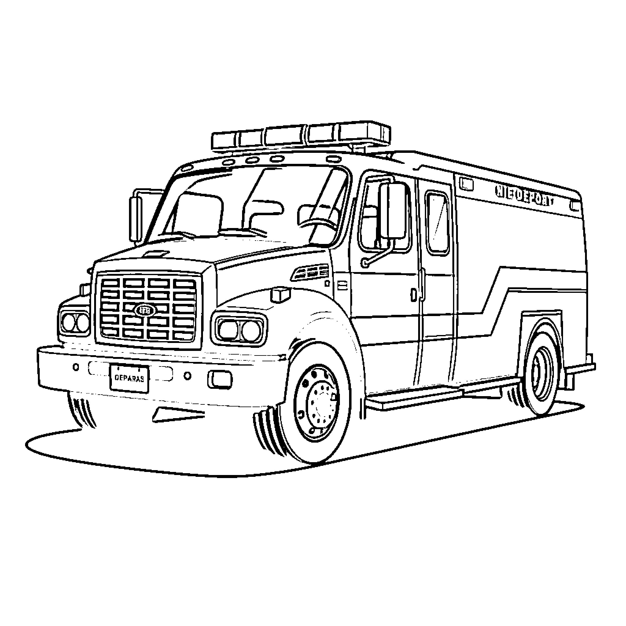 Fire Truck responding to an emergency call Coloring Page (free black-and-white line drawing printable PDF for all, from beginners to advanced learners, including children, teens, adults, and seniors)