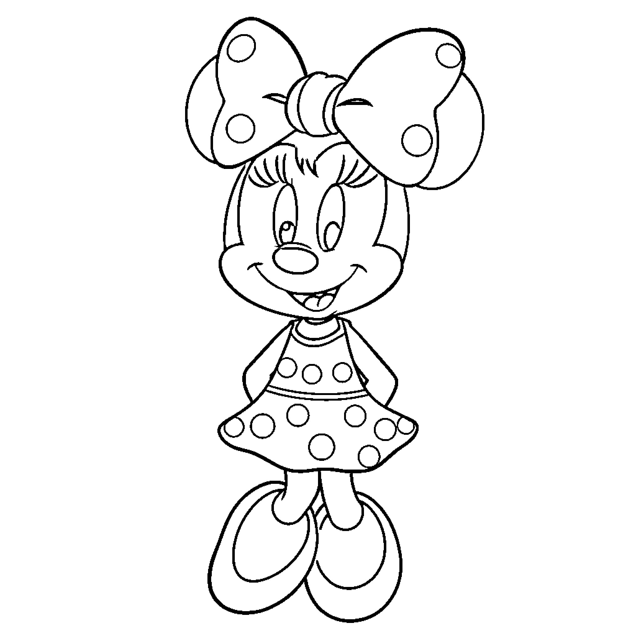 Minnie's Polka Dot Dress and Bow Coloring Page (free black-and-white line drawing printable PDF for all, from beginners to advanced learners, including children, teens, adults, and seniors)