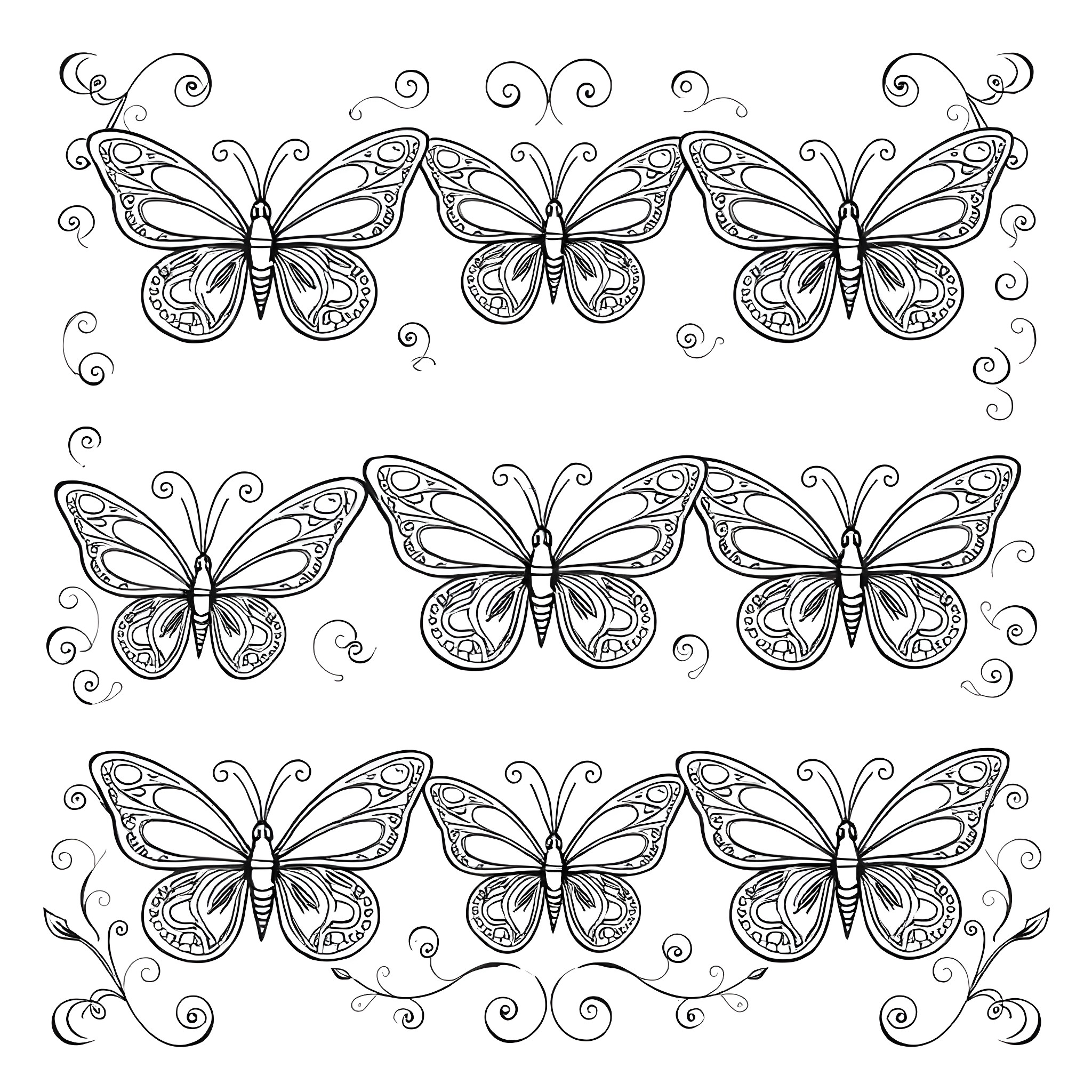 Butterfly pattern with intricate designs Coloring Page (free black-and-white line drawing printable PDF for all, from beginners to advanced learners, including children, teens, adults, and seniors)