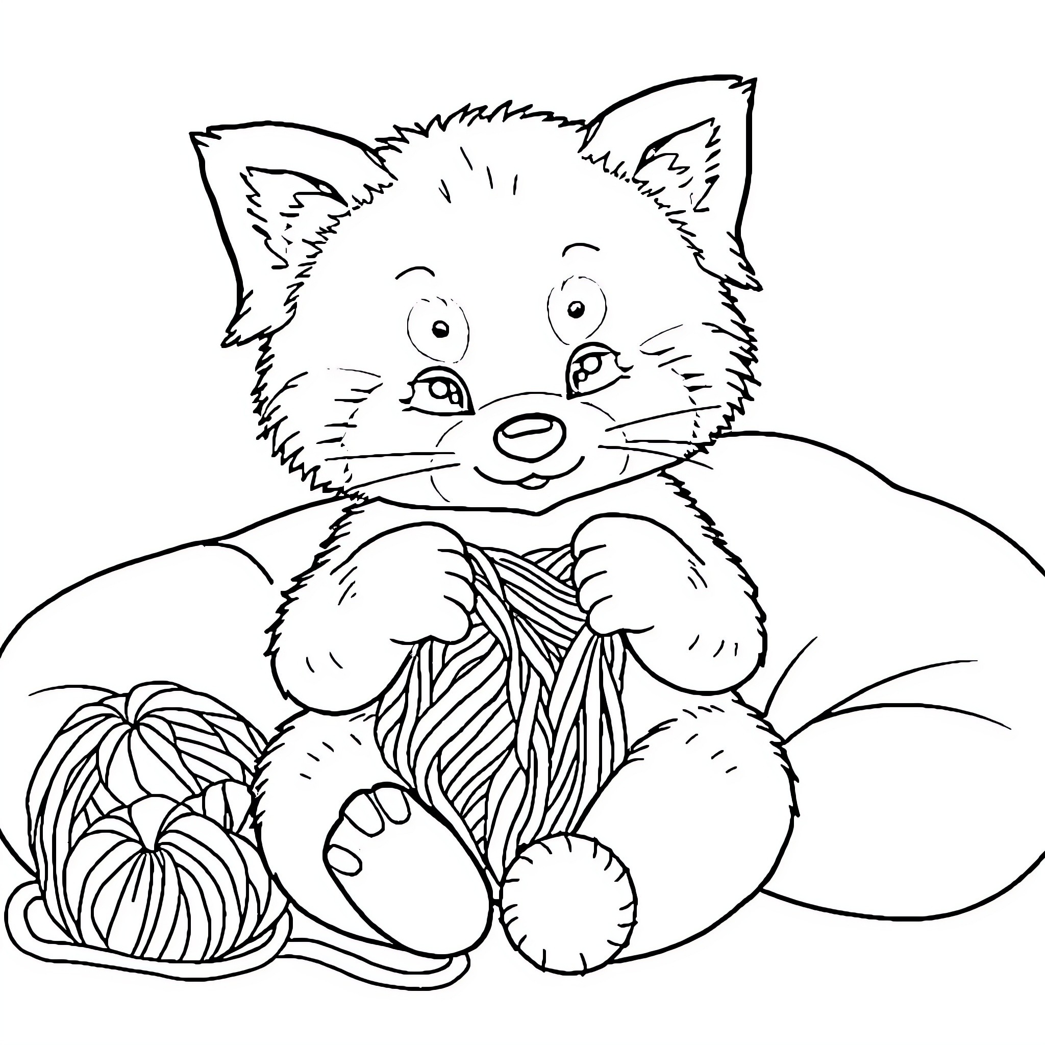 Red Panda lounging playfully in nature Coloring Page (free black-and-white line drawing printable PDF for all, from beginners to advanced learners, including children, teens, adults, and seniors)