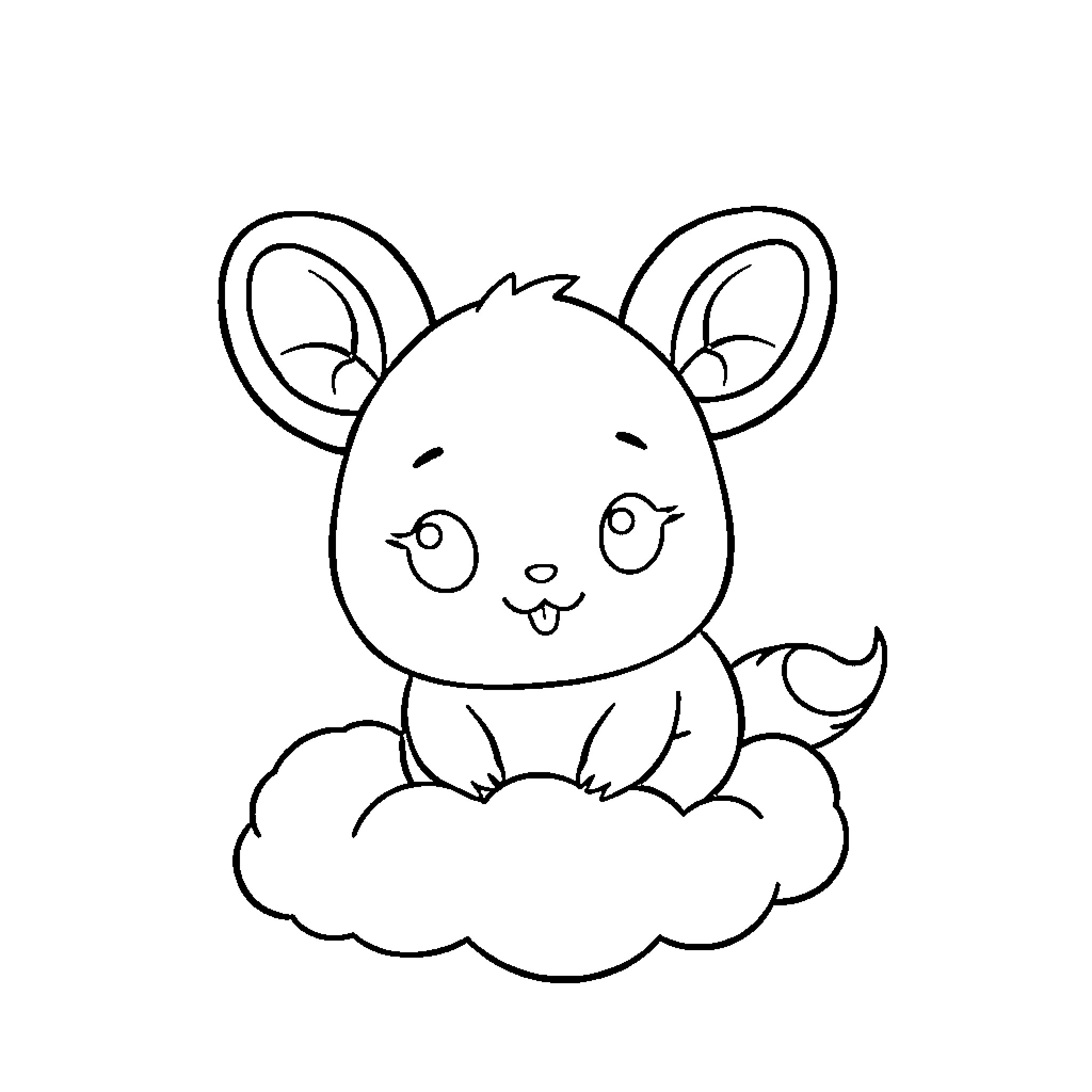 Cinnamoroll sitting on a cloud Coloring Page (free black-and-white line drawing printable PDF for all, from beginners to advanced learners, including children, teens, adults, and seniors)