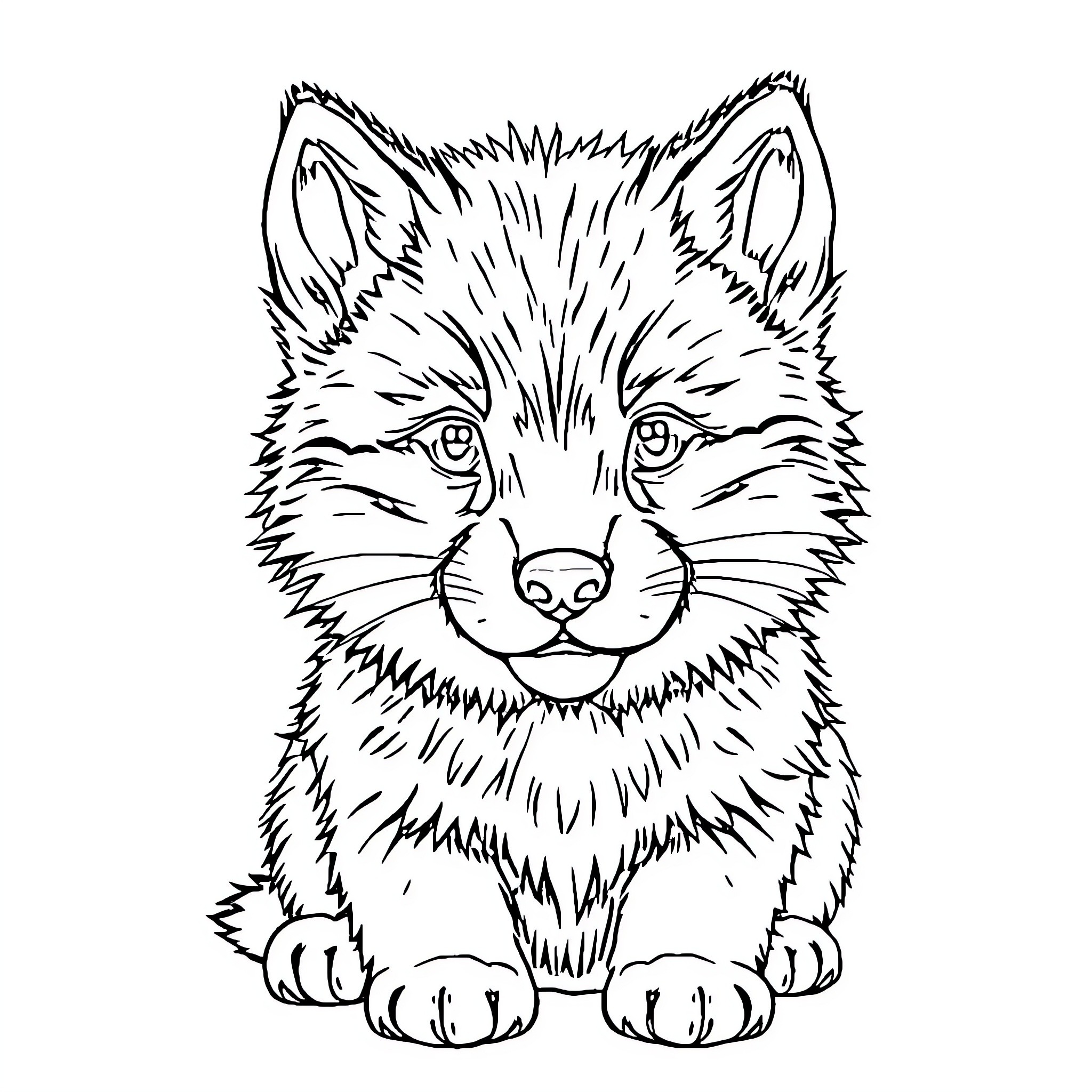 Wolf with a Curious Expression Coloring Page (free black-and-white line drawing printable PDF for all, from beginners to advanced learners, including children, teens, adults, and seniors)