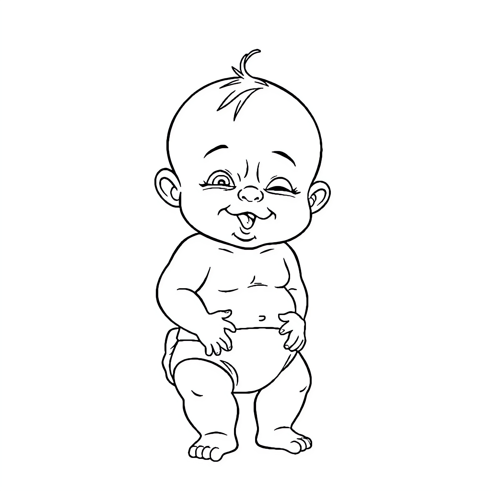 Baby happily playing with toy Coloring Page (free black-and-white line drawing printable PDF for all, from beginners to advanced learners, including children, teens, adults, and seniors)