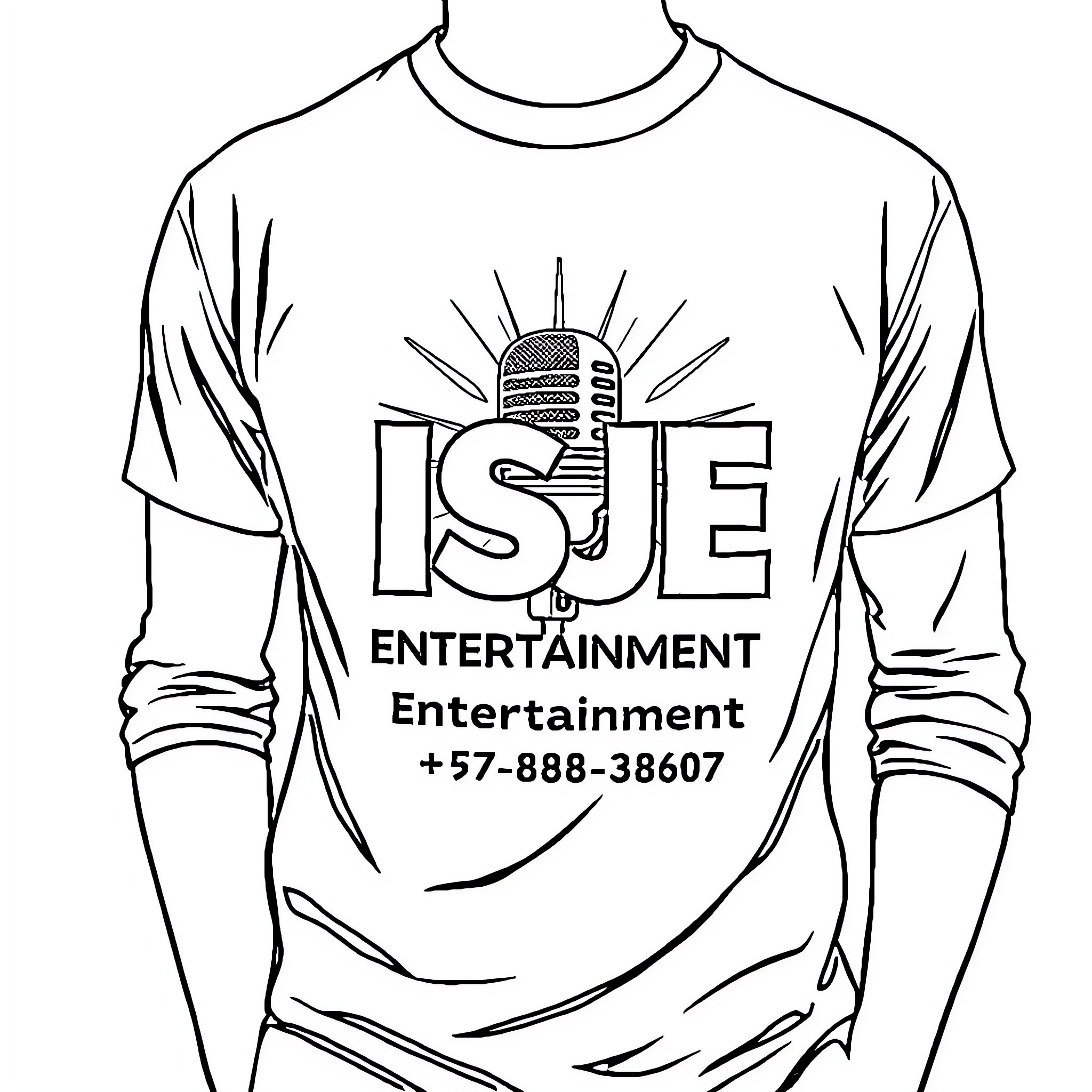 Shirt with entertainment company logo and contact info Coloring Page (free black-and-white line drawing printable PDF for all, from beginners to advanced learners, including children, teens, adults, and seniors)