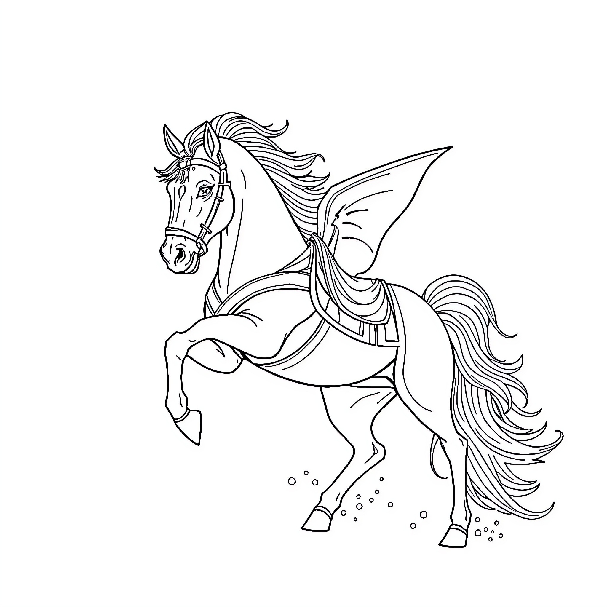 Gold Knight on Majestic Steed Coloring Page (free black-and-white line drawing printable PDF for all, from beginners to advanced learners, including children, teens, adults, and seniors)