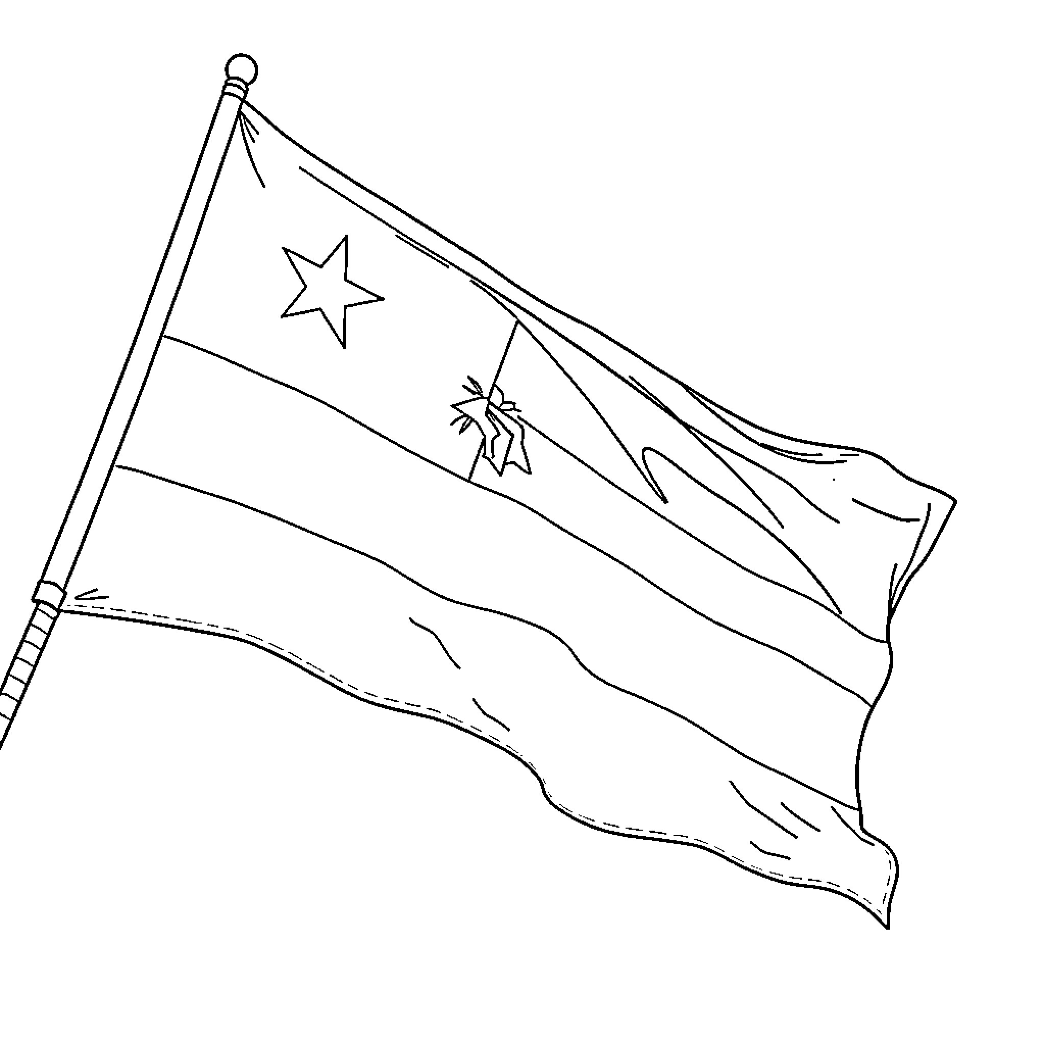 Mozambique Flag waving in the wind Coloring Page (free black-and-white line drawing printable PDF for all, from beginners to advanced learners, including children, teens, adults, and seniors)