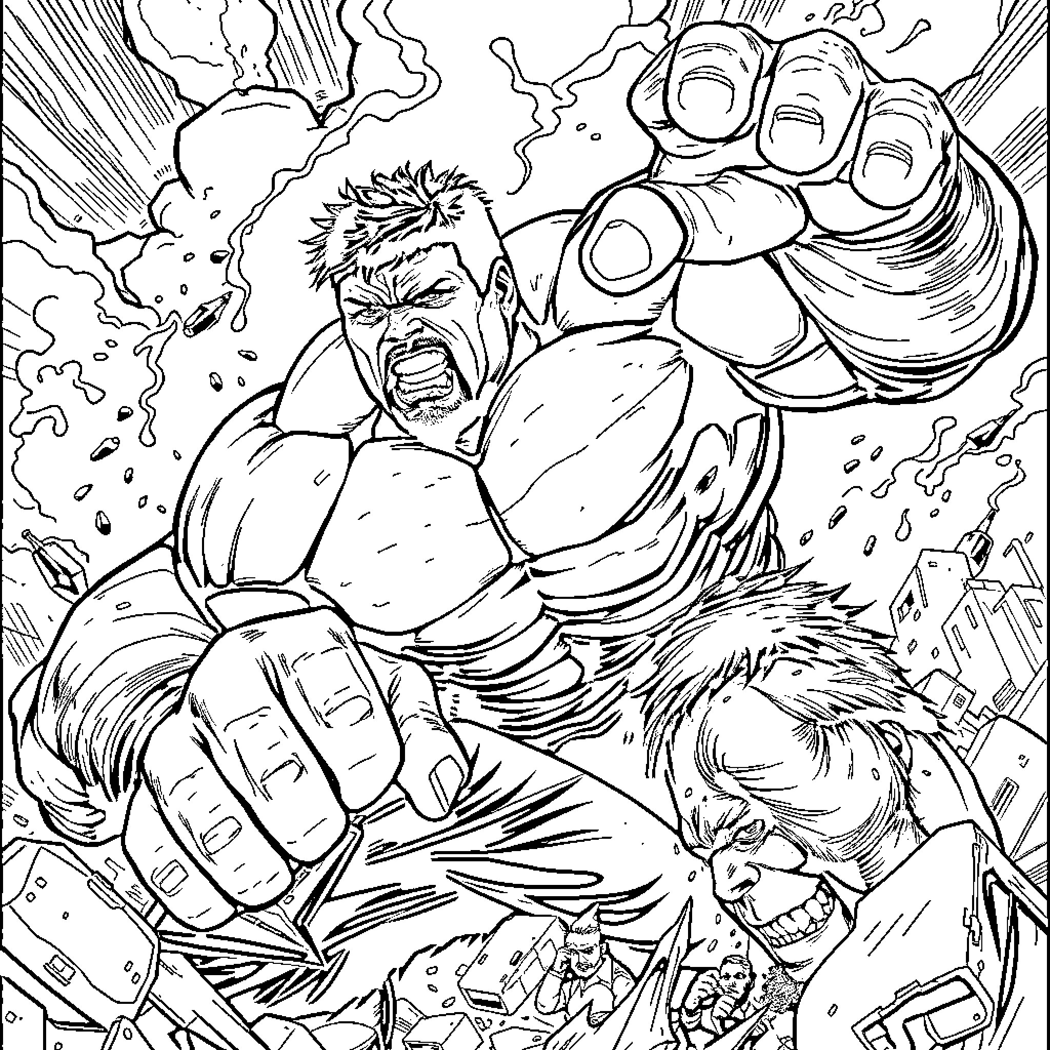 Rapper battles with powerful energy beams in dramatic scene Coloring Page (free black-and-white line drawing printable PDF for all, from beginners to advanced learners, including children, teens, adults, and seniors)