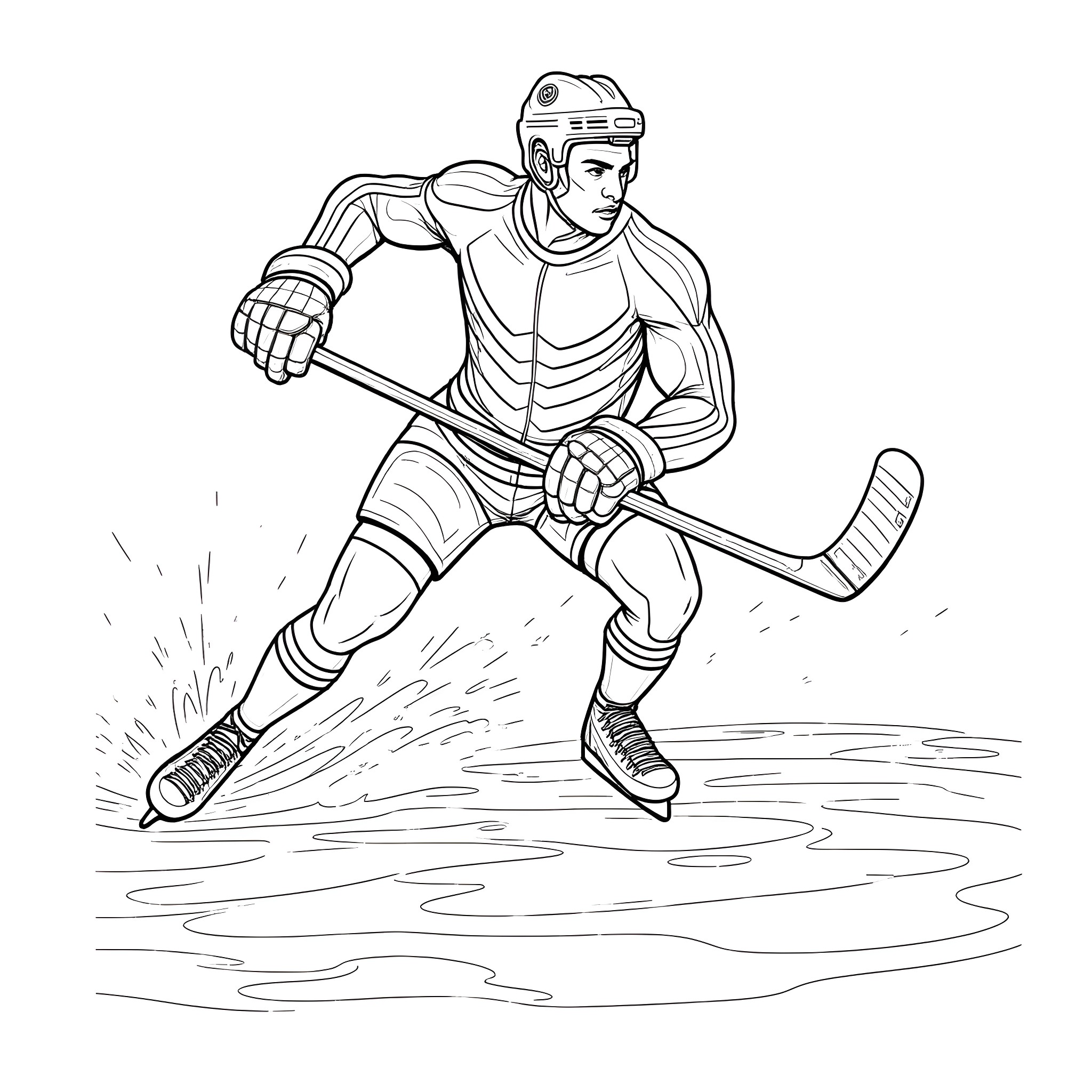 Nightwing playing hockey on the ice Coloring Page (free black-and-white line drawing printable PDF for all, from beginners to advanced learners, including children, teens, adults, and seniors)